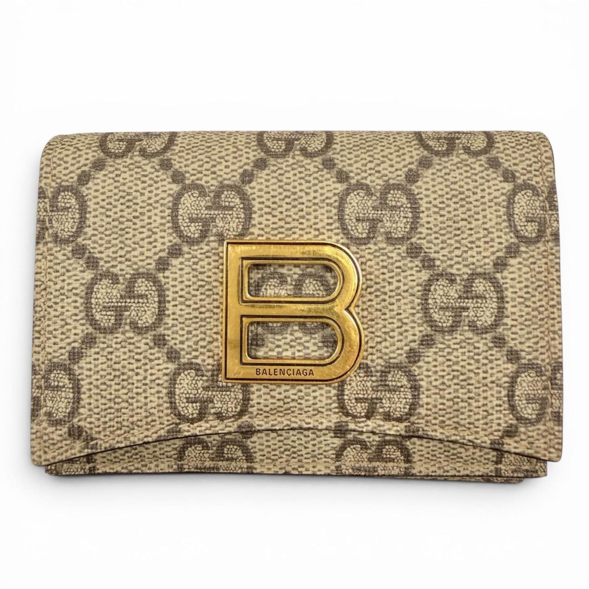 Gucci GUCCI x BALENCIAGA 681700 GG Supreme Canvas The Hacker Project Logo Plate Compact Tri-fold Wallet Beige Brown Gold Hardware Made in Italy Women's Comes with Dust Bag Size ONE SIZE - 1 Thumbnail