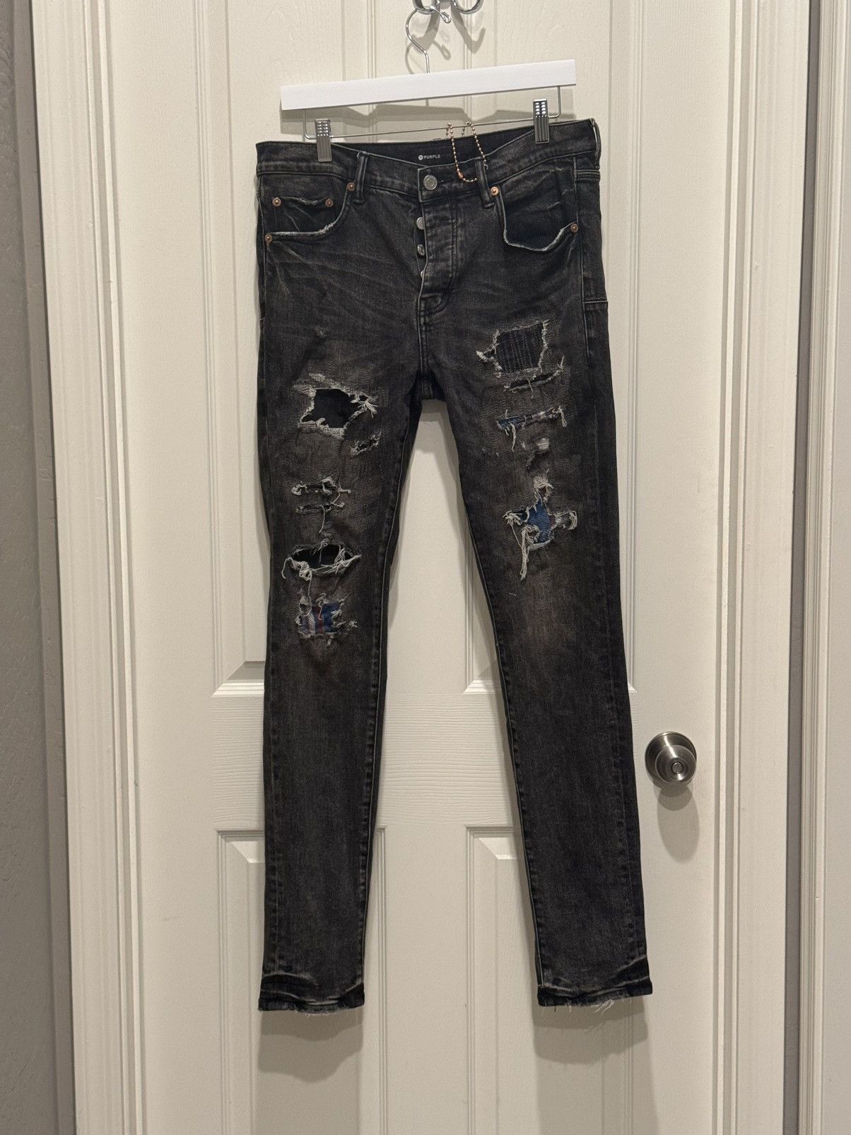 Purple Brand Purple Jeans - Black Heavy Repair Plaid Patch 31 Size US 31 - 5 Thumbnail