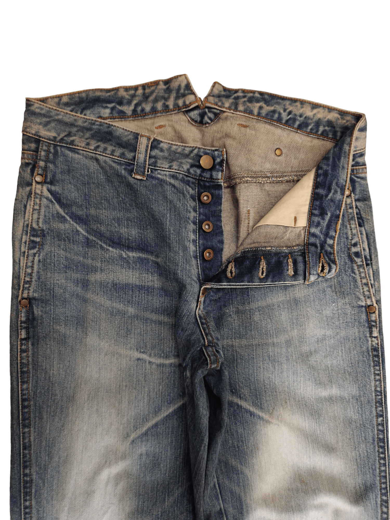 Kapital Japan Buckle Back Distress Faded Denim Undercover Style Y2k Size US 31 - 16 Thumbnail