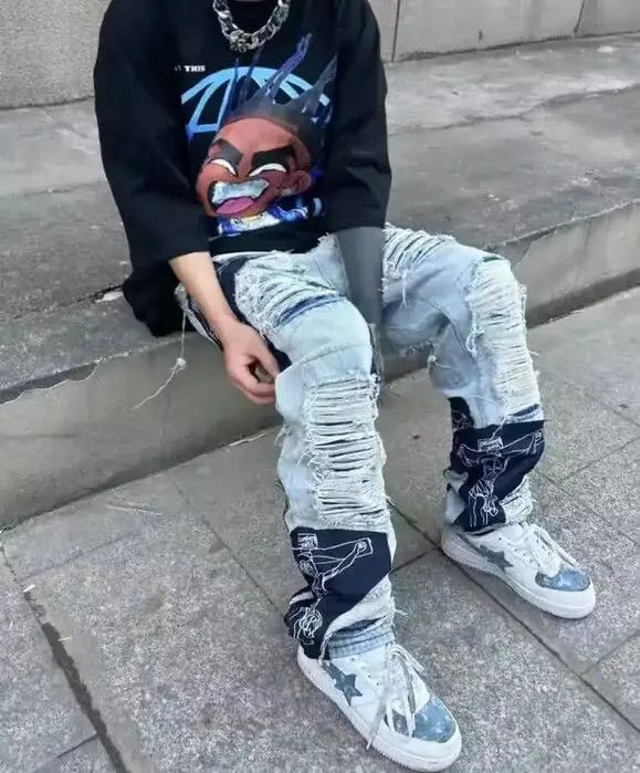 image of Vintage Streetwear Punk Jeans in Blue, Men's (Size 32)