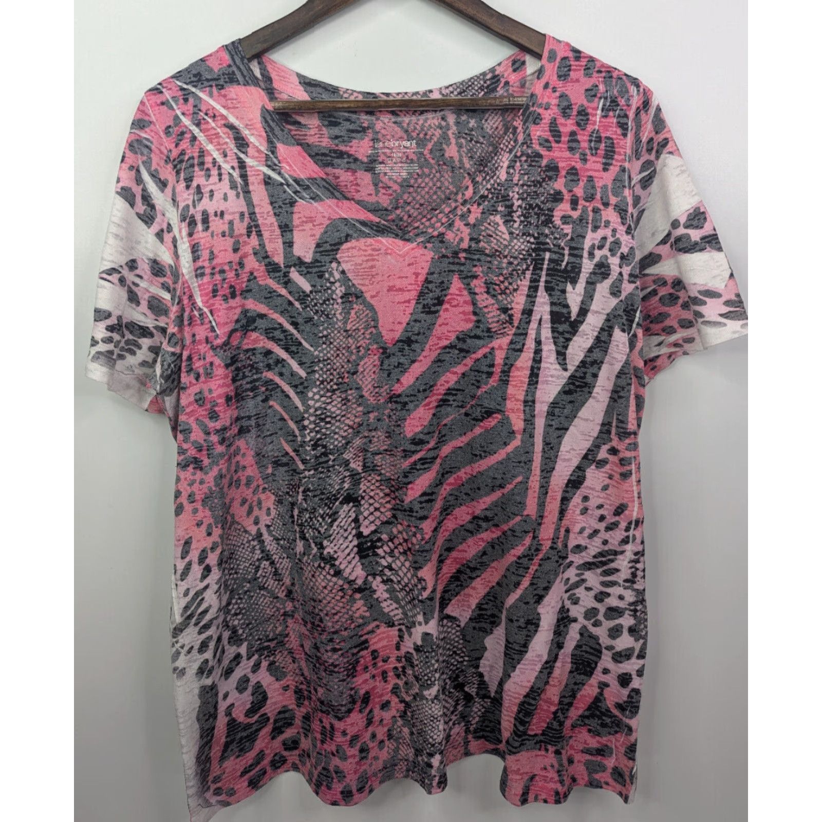 Vintage Lane Bryant Blouse Shirt Womens Size 18/20 Multi Animal Print V-Neck Short Sleeve Size XXL / US 16-18 / IT 52-54 - 2 Thumbnail