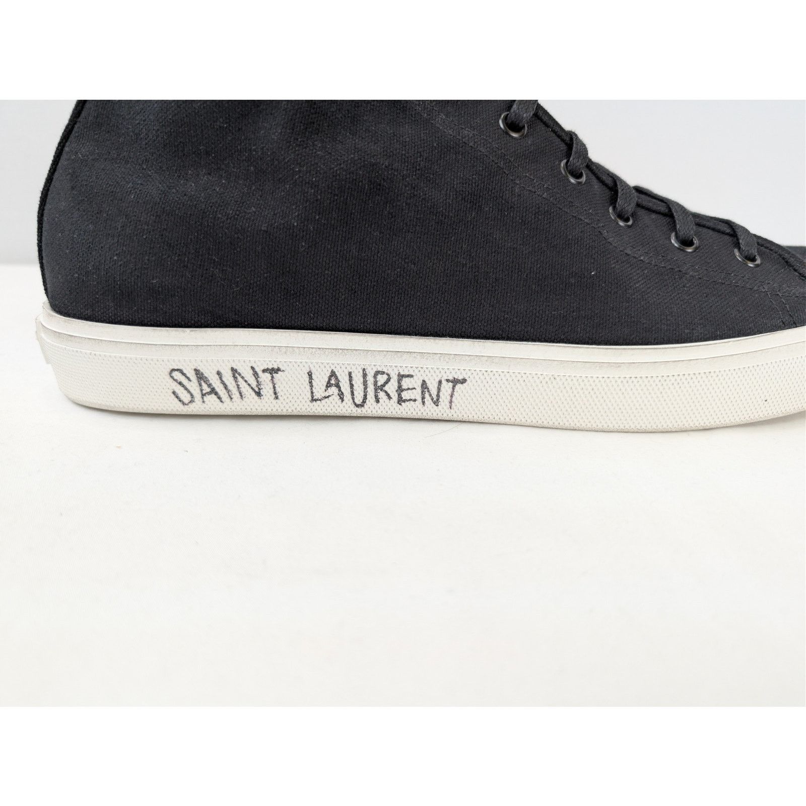 Saint Laurent Paris o1rshd1 Malibu Mid-Top Sneaker in black canvas and leather Size US 12 / EU 45 - 4 Thumbnail