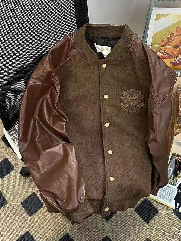 Vintage Vintage American Brown Leather Sleeve Baseball Jacket Size US M / EU 48-50 / 2 - 1 Thumbnail