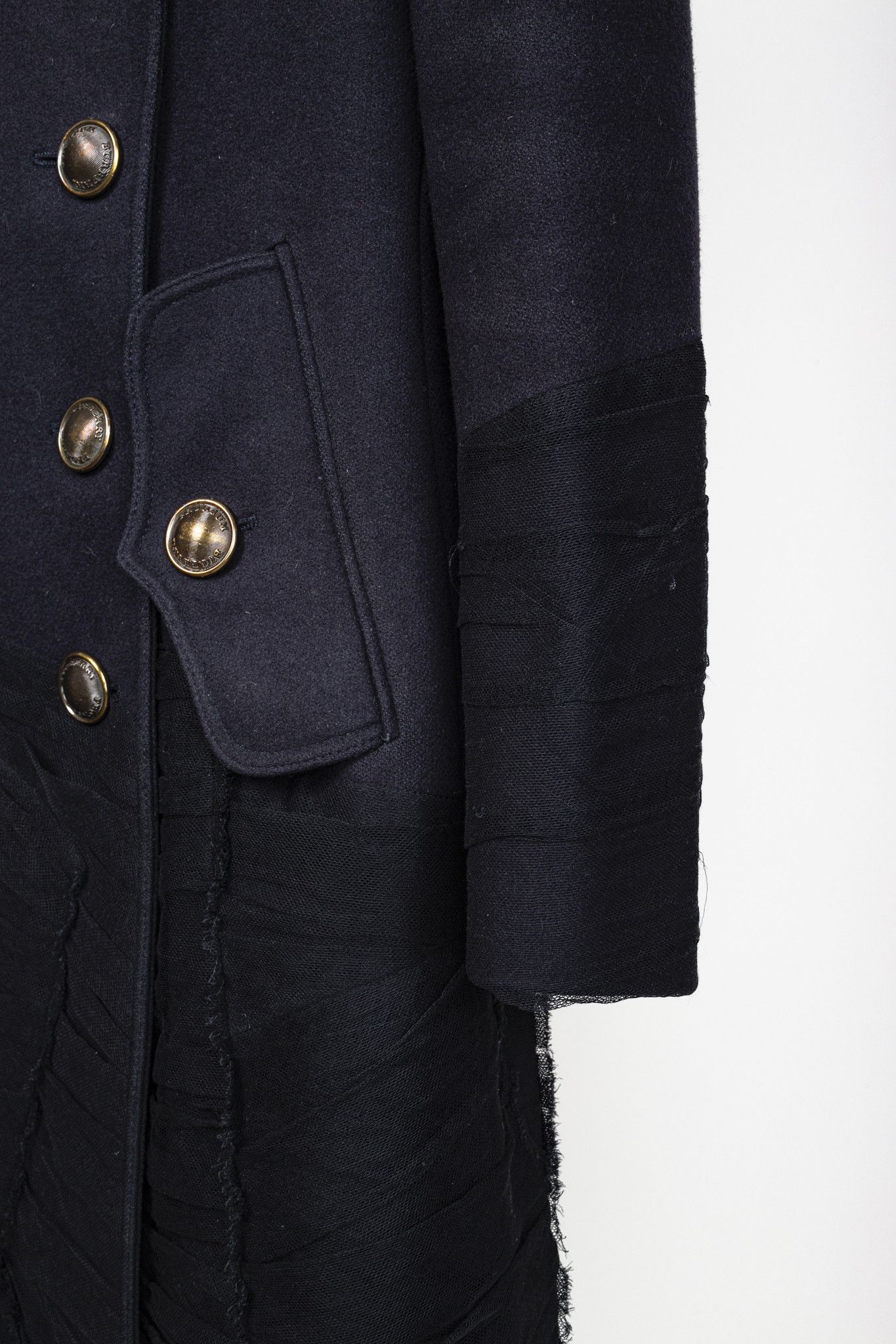 Burberry Prorsum Burberry Prorsum Navy Wool Tulle Trim Pea Coat Size M / US 6-8 / IT 42-44 - 7 Thumbnail