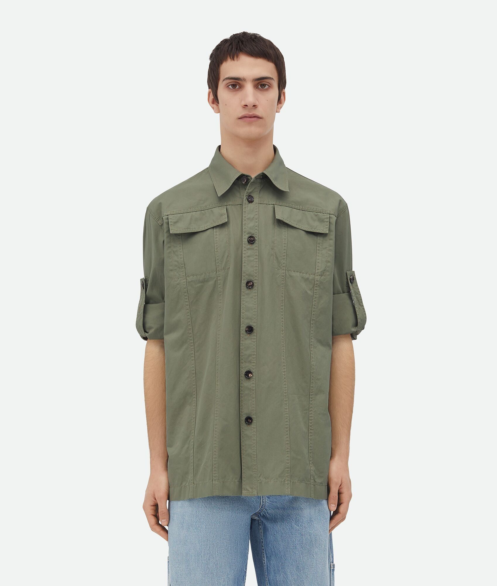 Bottega Veneta o1loc1c0426 793987 Light Cotton Twill Overshirt in Green Size US M / EU 48-50 / 2 - 4 Thumbnail