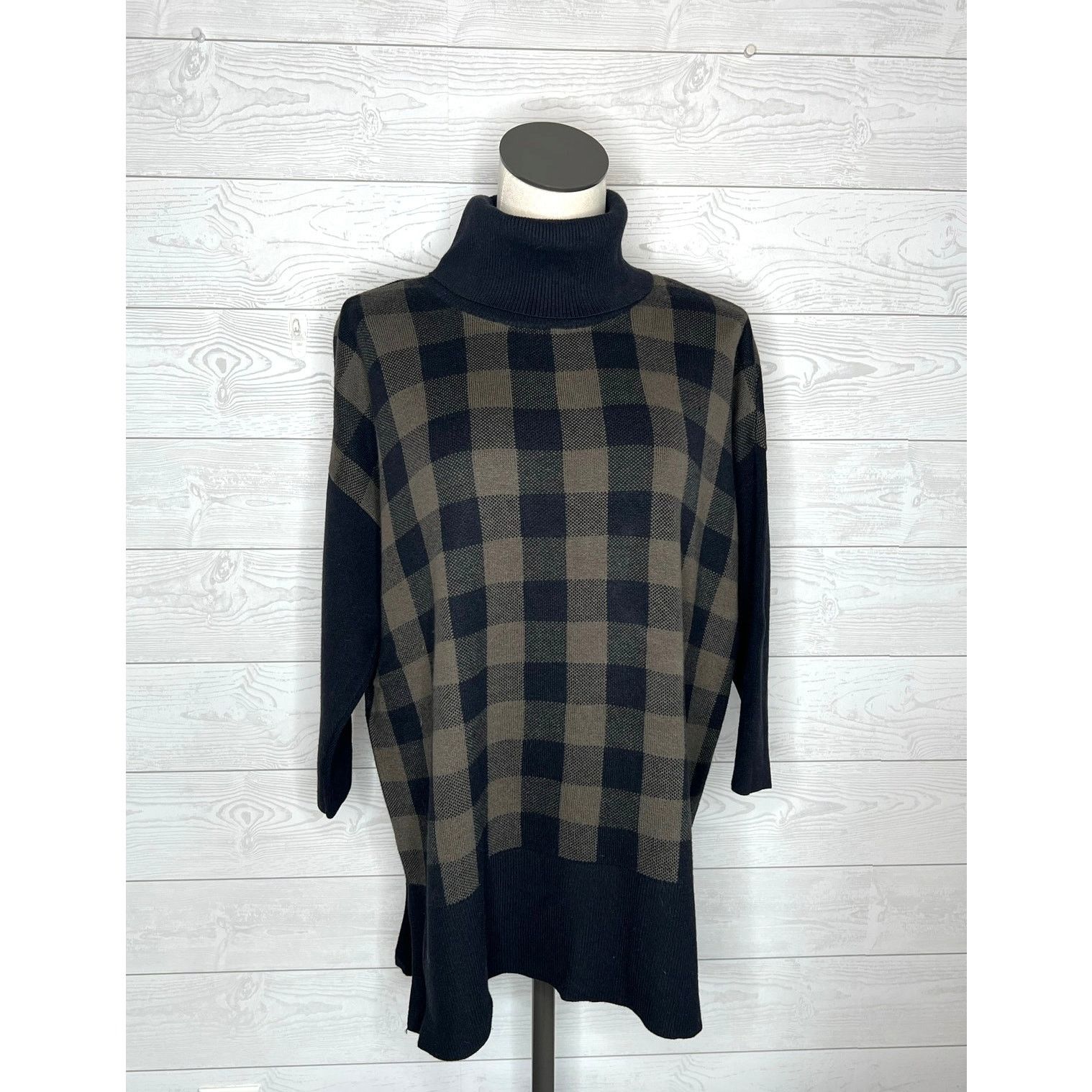 Loft Loft Outlet black/taupe buffalo check sweater Size Large Size L / US 10 / IT 46 - 1 Thumbnail