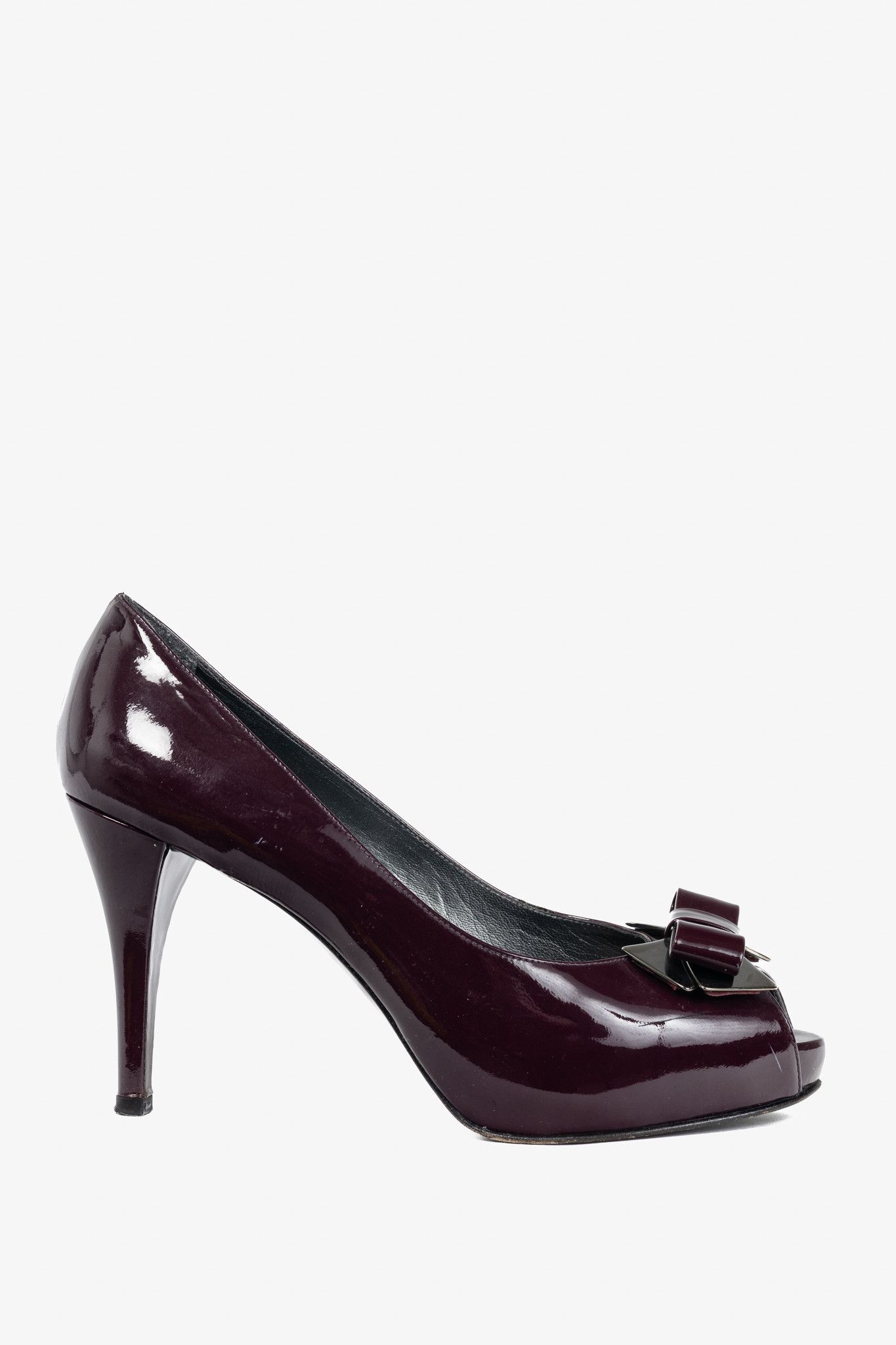 Stuart Weitzman Stuart Weitzman Spice Patent-Leather Bow Peep-Toe Pumps Size US 9 / IT 39 - 1 Thumbnail