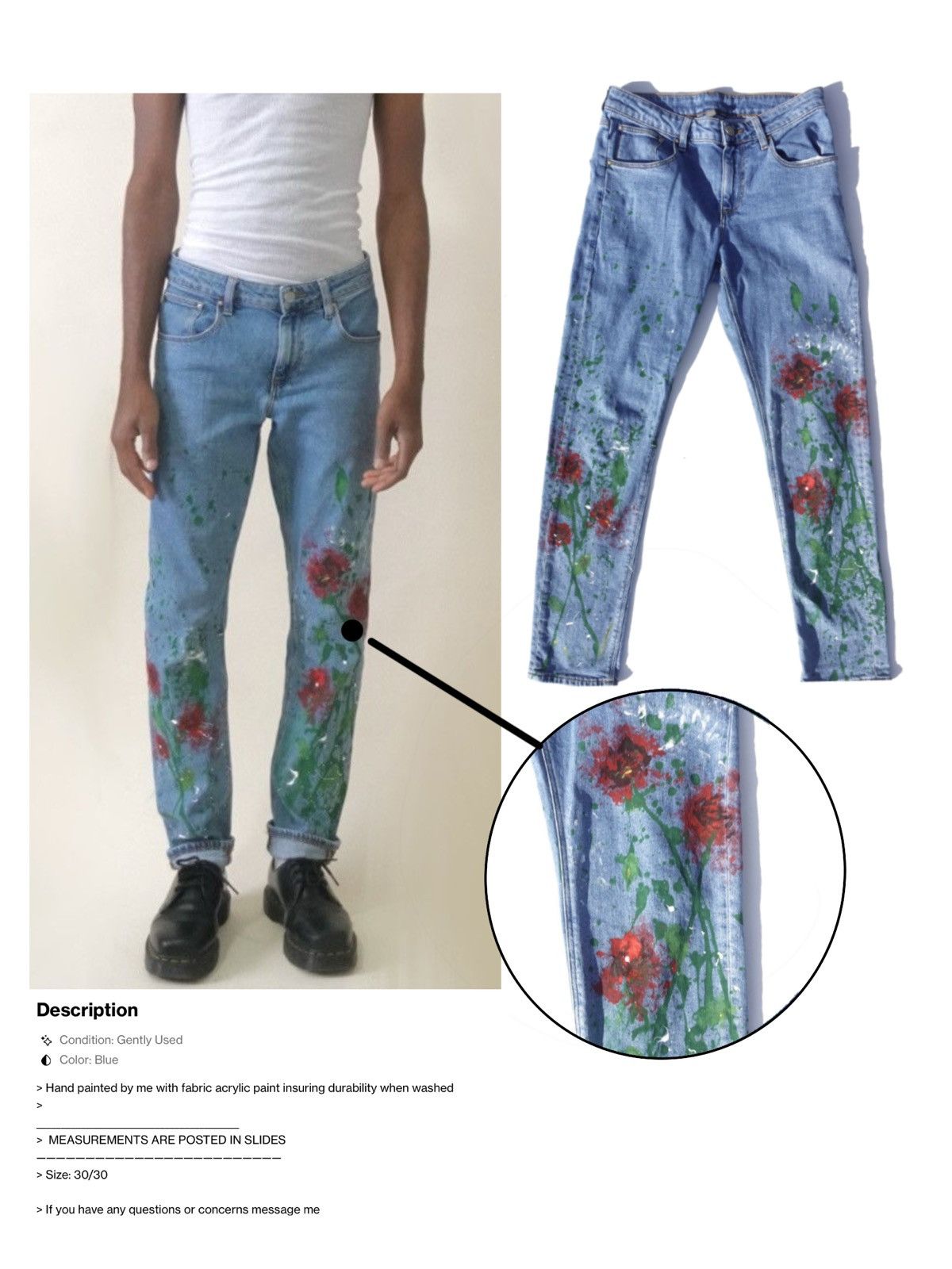 Designer Paint splatter floral jeans Grailed