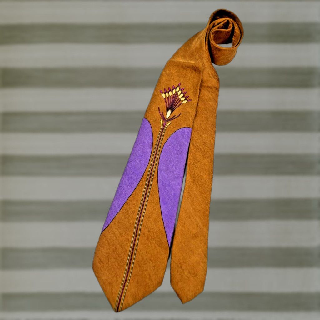 VINTAGE Grupponcapi Neck Tie Silk Purple Golden 56