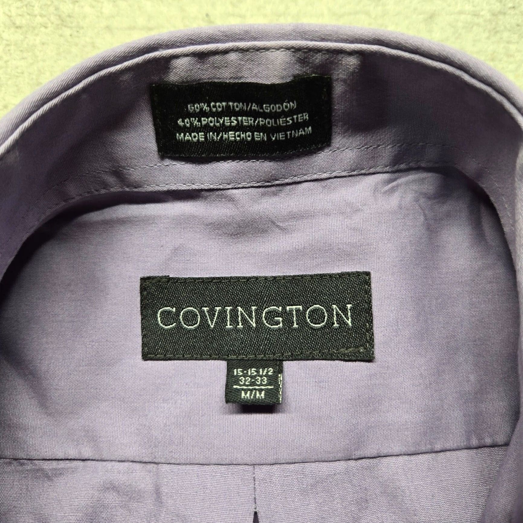 Vintage Covington Solid Purple Button Up Dress Long Sleeve Shirt Adult Men’s M 15 15.5 Size 40R - 3 Thumbnail