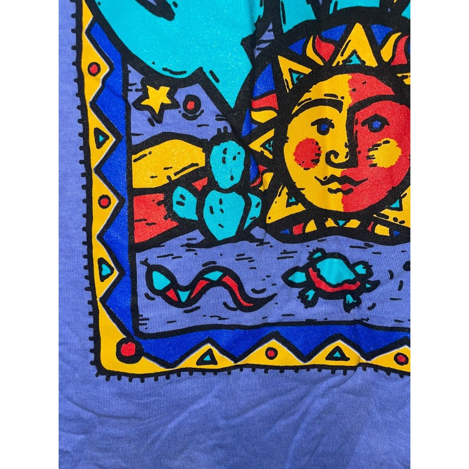 Vintage Retro 1990s Native American Inspired Art Work Blue Tee Shirt Size US L / EU 52-54 / 3 - 6 Thumbnail