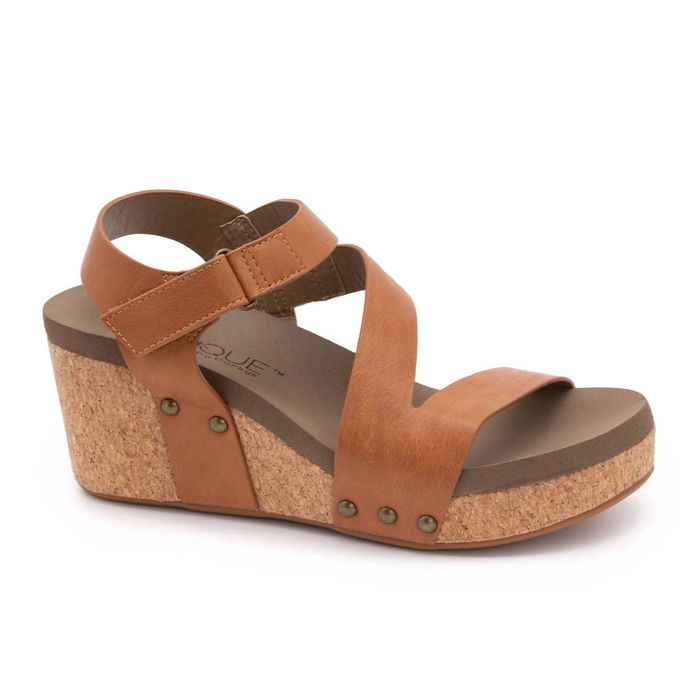 Designer CORKYS FOOTWEAR Spring Fling Wedge Sandal In Cognac Grailed