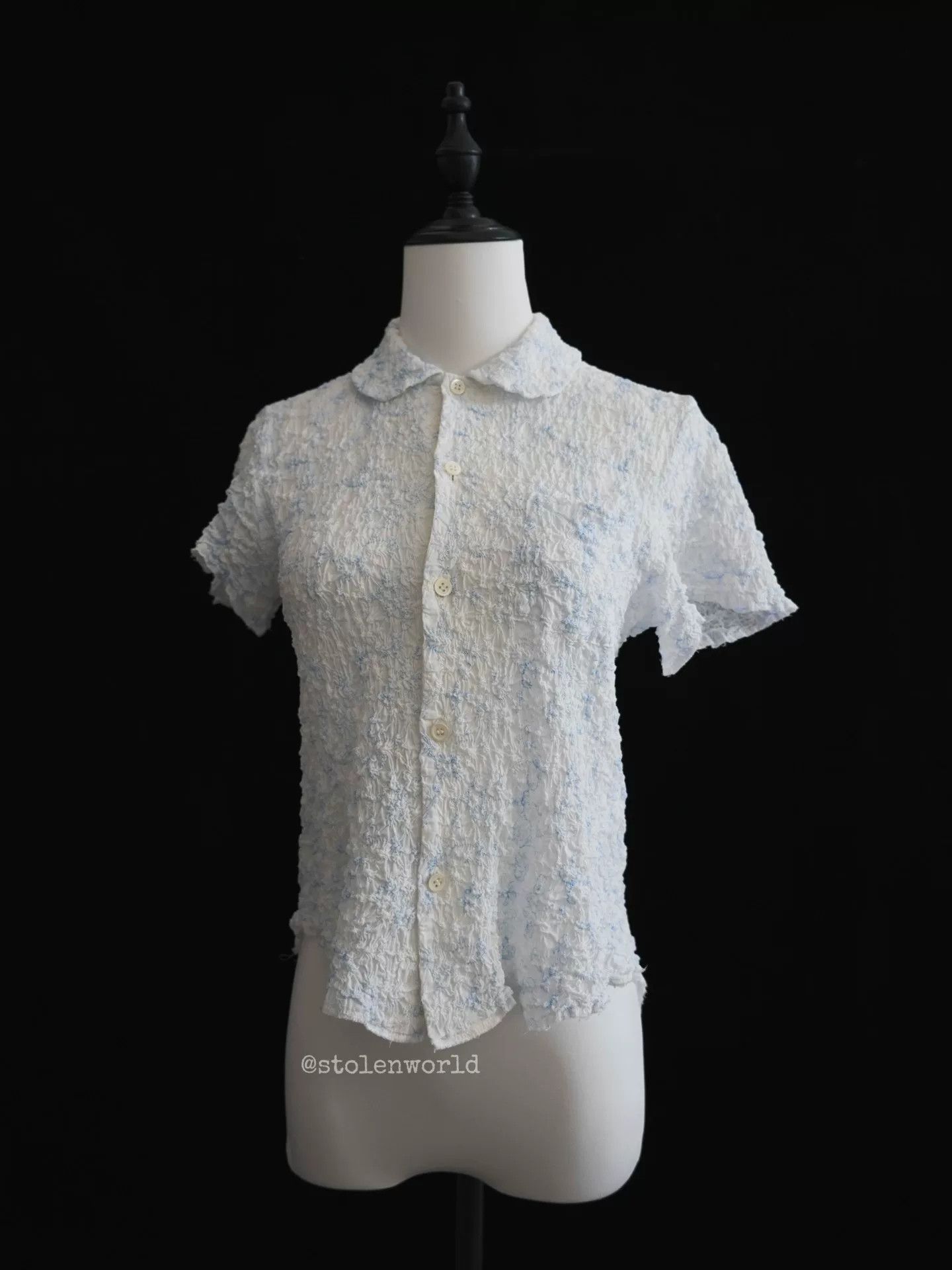 Comme des Garcons Comme des Garçons Light Blue Embroidered Pleated Shirt Size M / US 6-8 / IT 42-44 - 1 Thumbnail