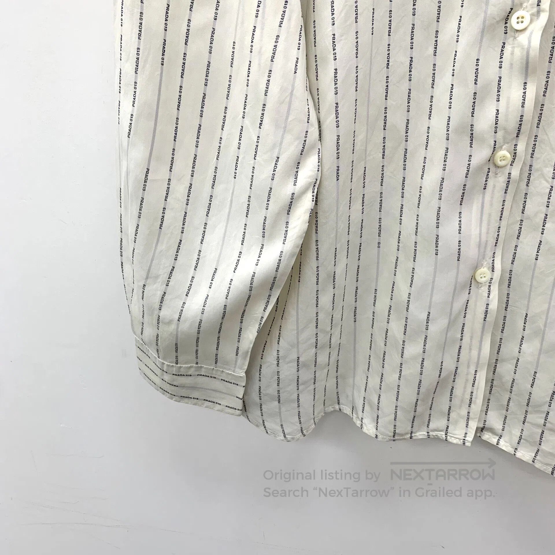 Prada Prada White striped logo lettering printed cotton button-d Size S / US 4 / IT 40 - 4 Thumbnail