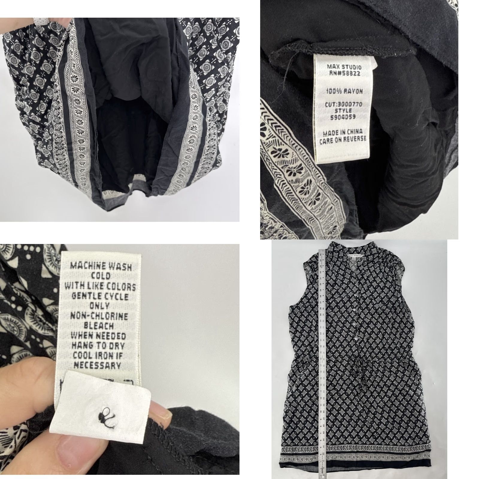 Vintage Max Studio Sleeveless Printed Drawstring Pockets Dress XL Black Boho Lightweight Shirt Dress Womens Size XL / US 12-14 / IT 48-50 - 8 Thumbnail