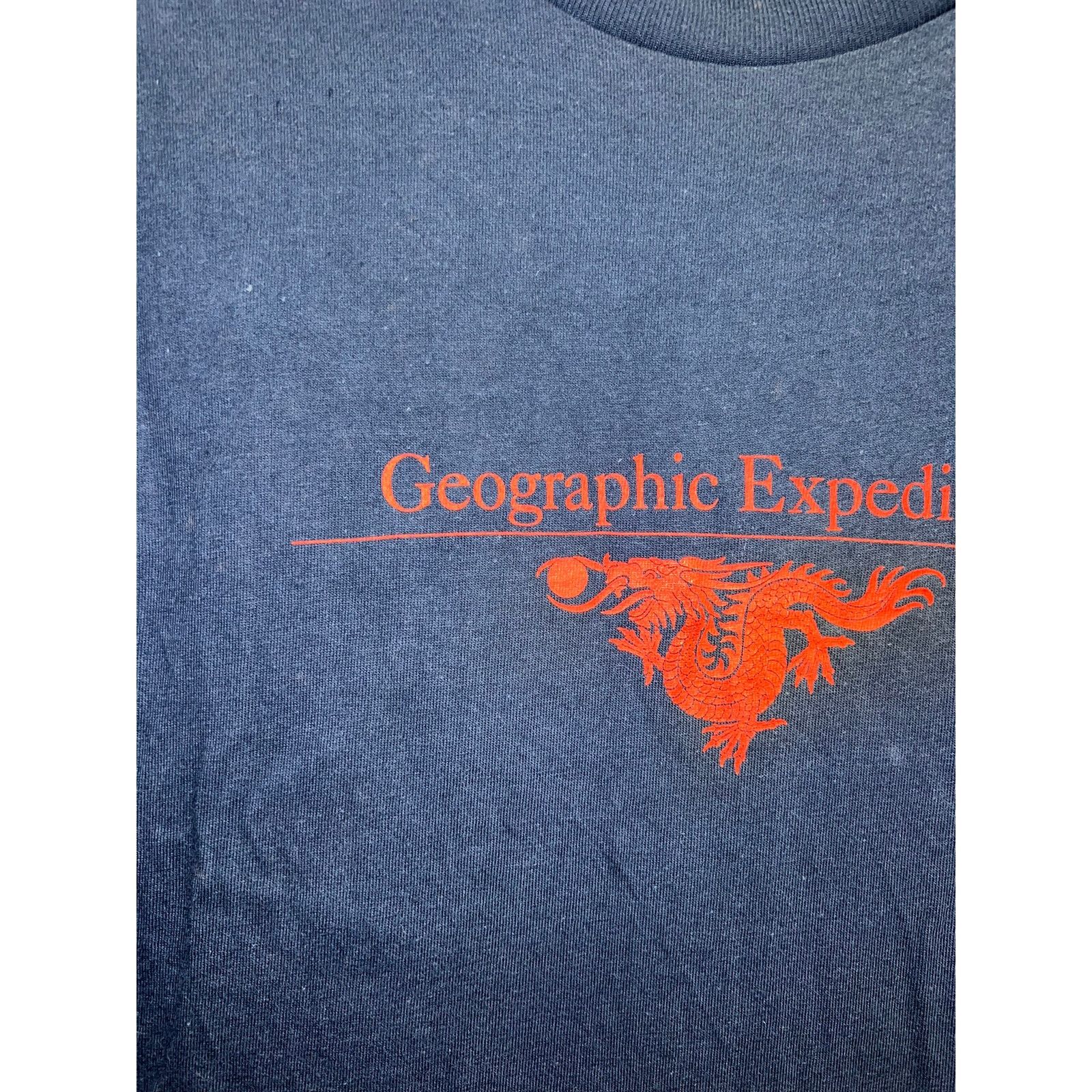 Hanes Vintage Dragon Shirt Geographic Expeditons Blue Tee 90s XL Size US XL / EU 56 / 4 - 3 Thumbnail