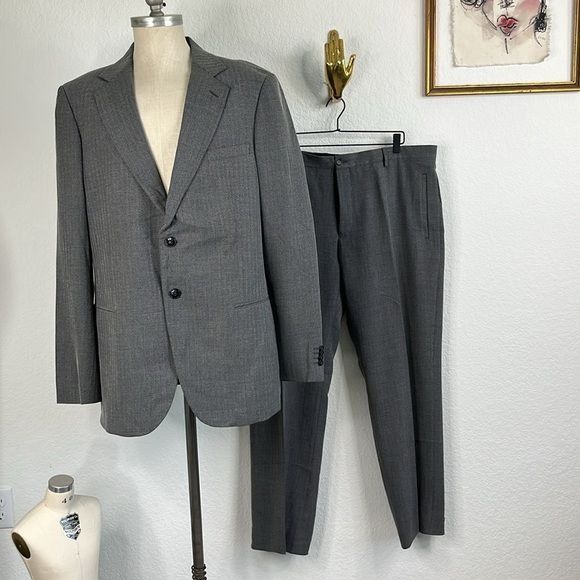 Giorgio Armani Giorgio Armani Marled Virgin Wool 2 Pc 2 Button Suit Size 50L - 2 Thumbnail