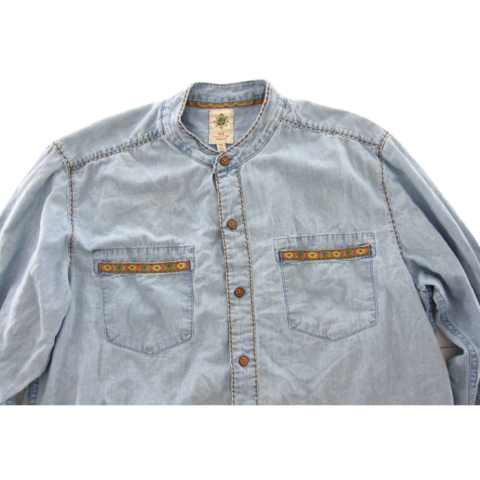 The Territory Ahead The Territory Ahead Cotton Blue Denim Shirt Men LT Long Sleeve Button Up Shirt Cotton Denim Size L / US 10 / IT 46 - 4 Thumbnail