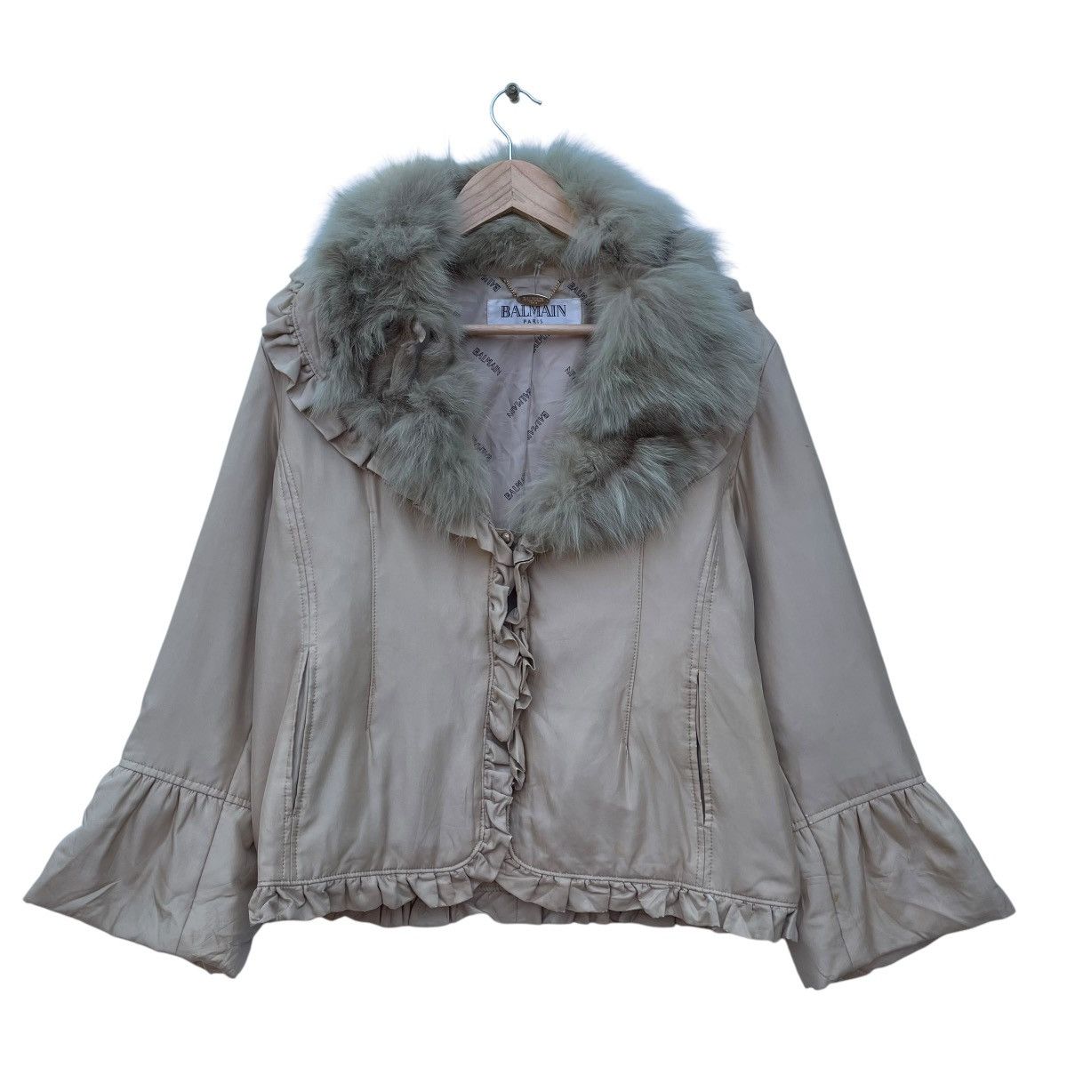 ジャケット BALMAIN COLLARLESS GLITTERED FRINGED TWEED JKT Balmain Women Collarless Glittered Fringed Tweed Jkt In