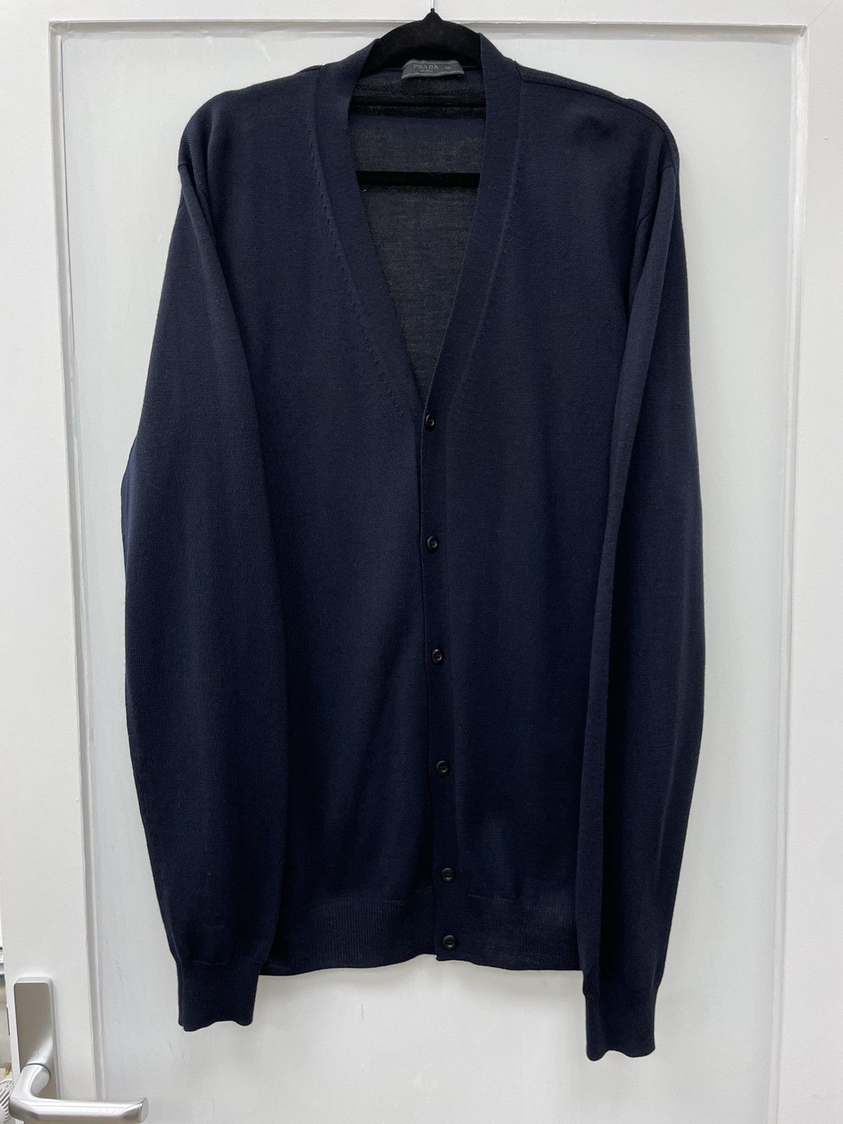 image of Prada Wool Cozy Button Detail Cardigan Sweater in Blue, Men's (Size XL)