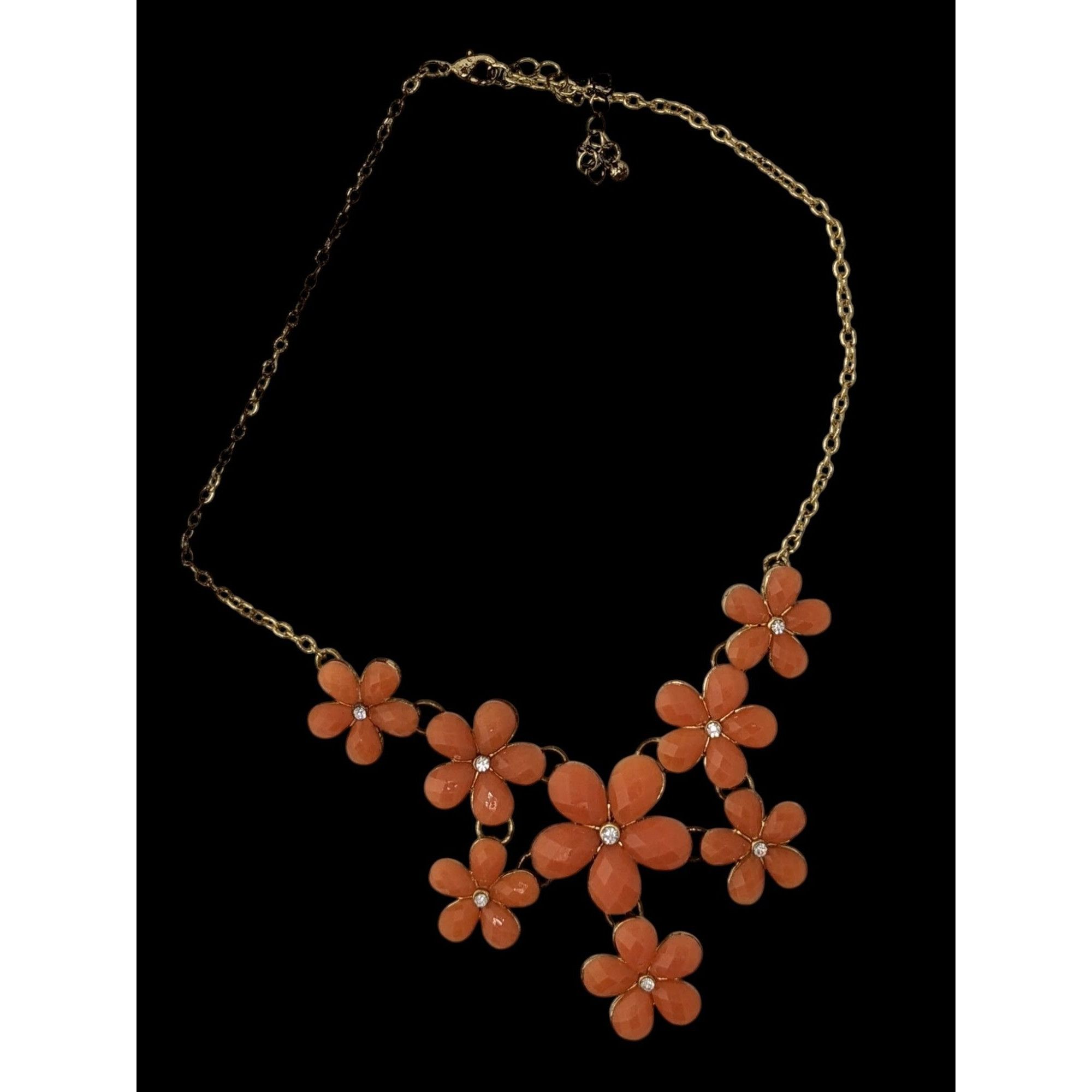 Other Retro Orange Floral Statement Necklace With Gold-Tone Chain Size ONE SIZE - 2 Thumbnail