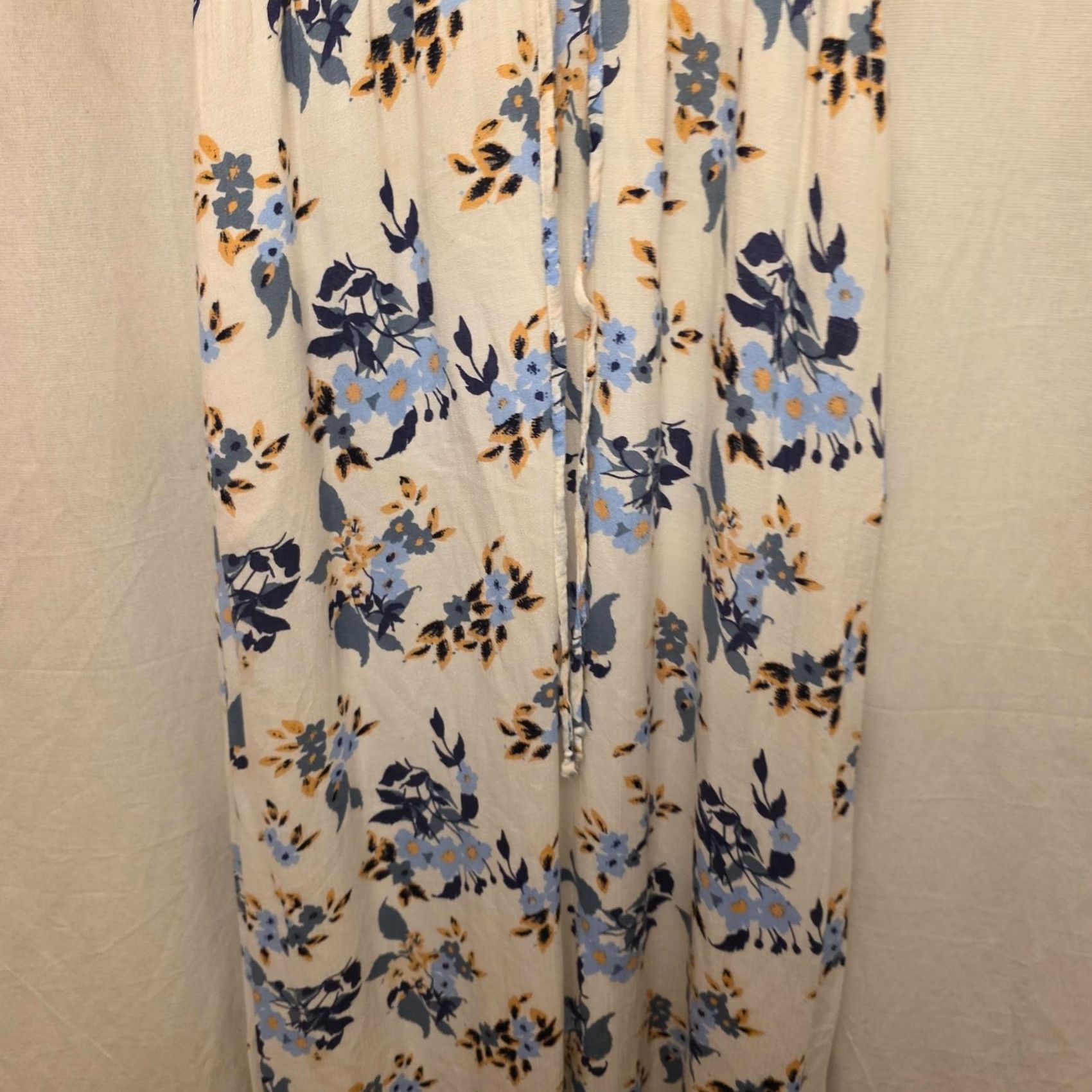 Lucky Brand Lucky Brand Dress Womens Large White Blue Floral V Neck Maxi Sundress Boho Lined Size L / US 10 / IT 46 - 4 Thumbnail