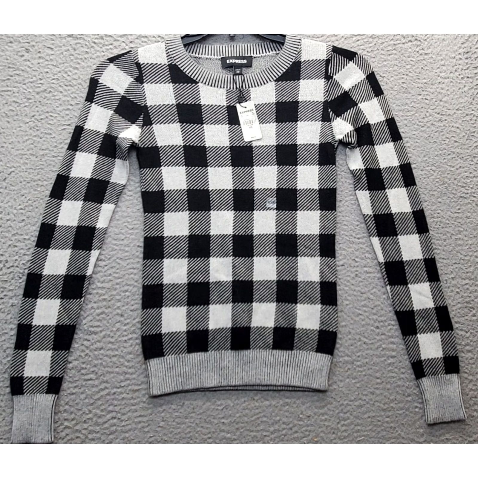 Express Express Sweater Womens 2XS Multicolor Check Knit Raglan Sleeve Crew Neck Pullover Size XXS / US 00 / IT 34 - 2 Thumbnail