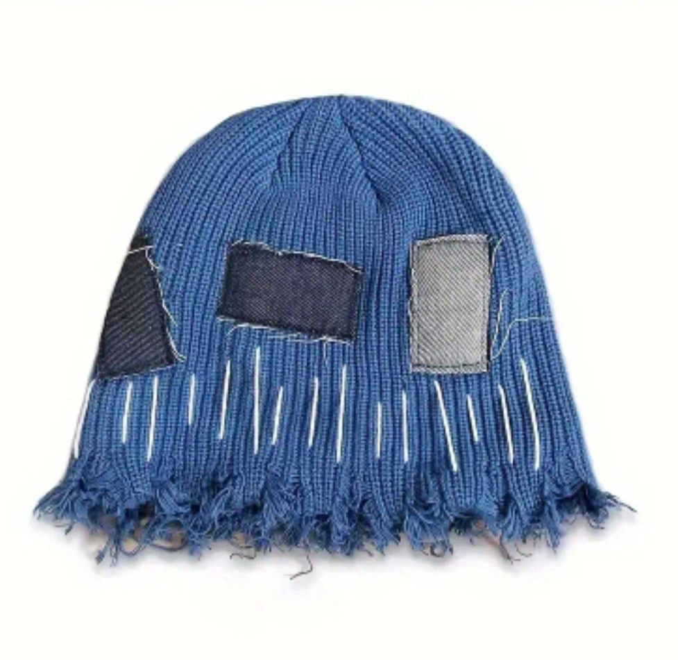 Vintage Knit Patchwork Street Distressed Frayed Beanie Size ONE SIZE - 2 Thumbnail