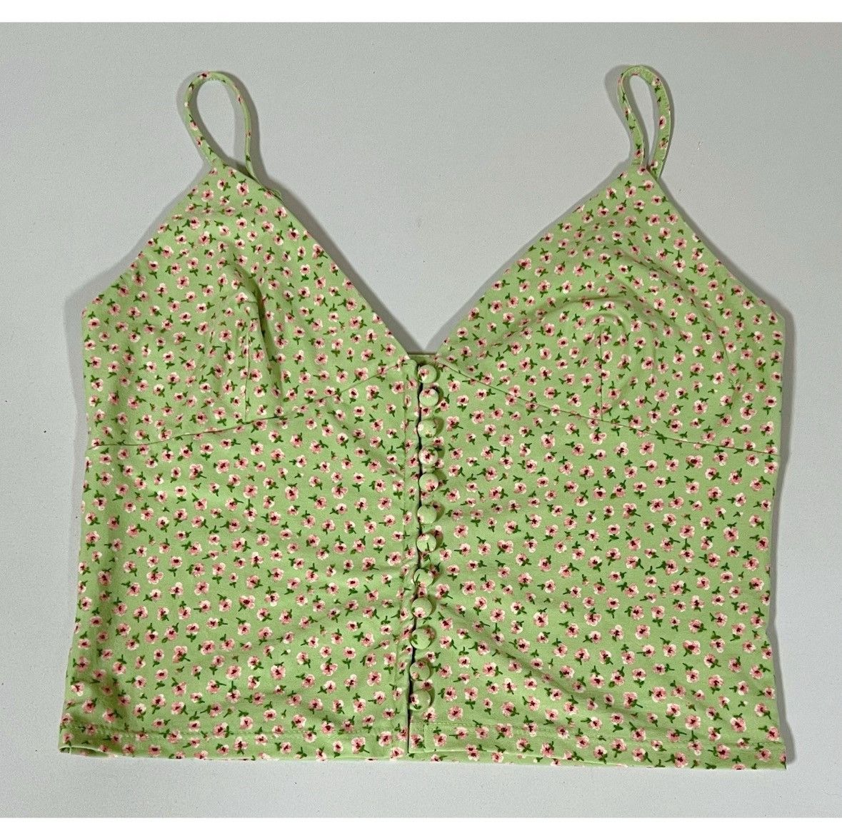 Japanese Brand Mint Green Pink Pastel Floral Tank Top Shirt Blouse Size L🌸✨ Size L / US 10 / IT 46 - 2 Thumbnail