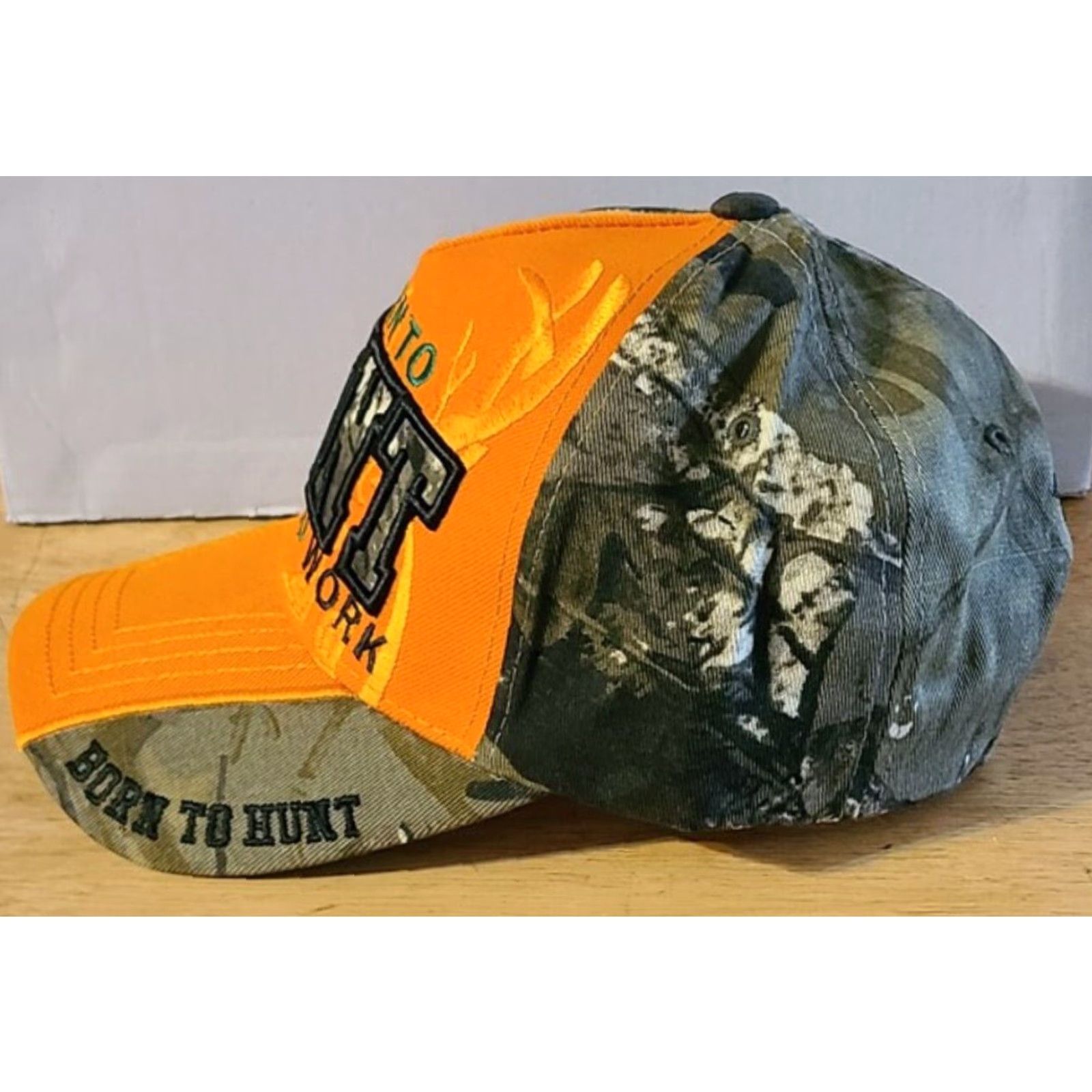 Born BORN TO HUNT FORCED TO WORK DEER HUNTER BASEBALL CAP ORANGE CAMOUFLAGE ( DEER ) Size ONE SIZE - 2 Thumbnail