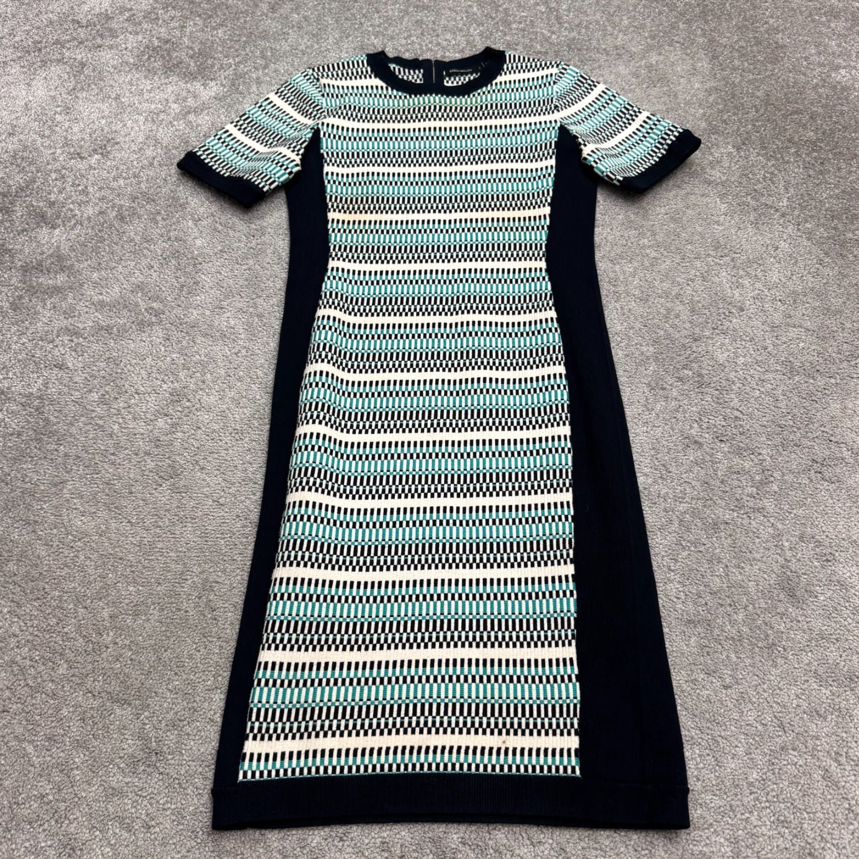Karen Millen Karen Miller Textured Knit Midi Shift Dress Womens L Black Teal Geometric Size L / US 10 / IT 46 - 2 Thumbnail
