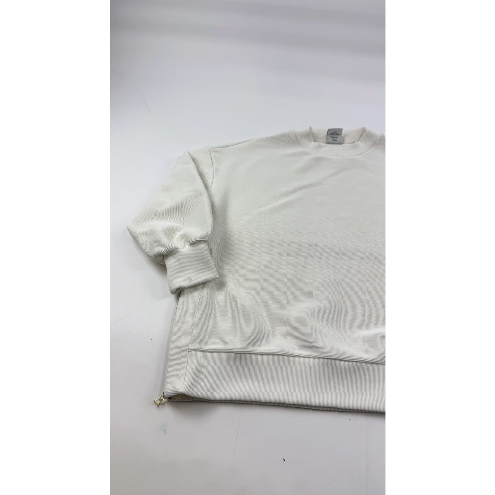 Varley Varley Sweatshirt Womens Medium White Textured Ribbed Side Zip Pullover Crewneck Size M / US 6-8 / IT 42-44 - 2 Thumbnail