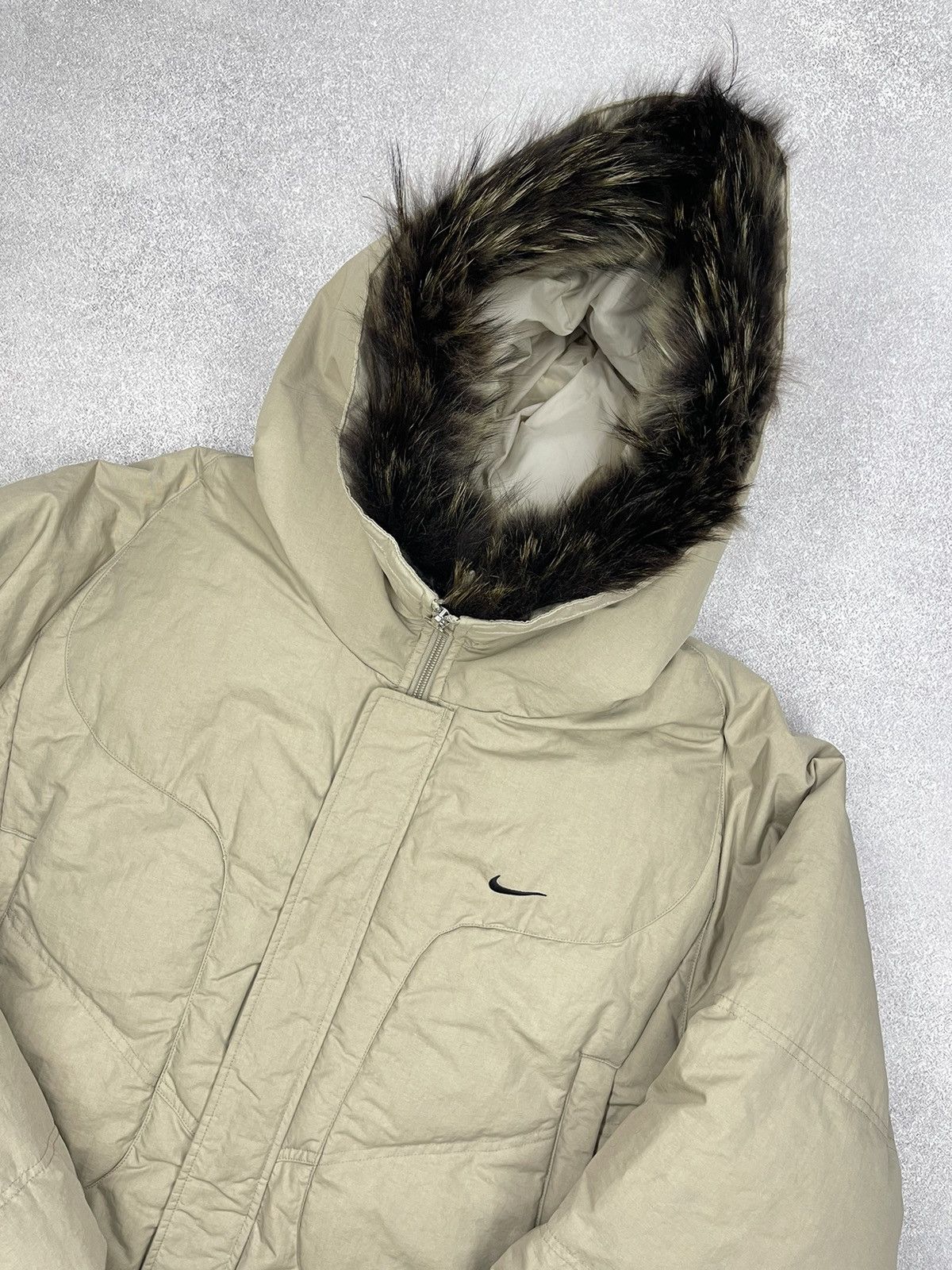Nike × Nike ACG × Vintage Vintage Nike Puffer Jacket Parka Beige Swoosh Drill Y2K ACG Size US XL / EU 56 / 4 - 3 Thumbnail