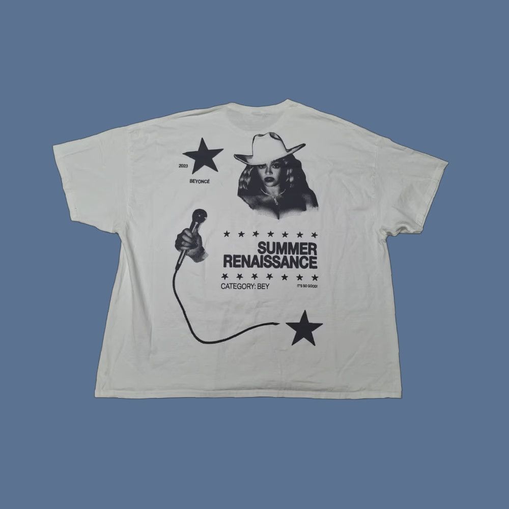 Vintage VINTAGE Beyonc é Renaissance Band Tour 2023 Diamond Cowgirl Shirt 4XL Unisex Adults White Crew Neck Short Sleeve Jersey Cotton T-Shirt Music 90s? Size US XXL / EU 58 / 5 - 1 Thumbnail