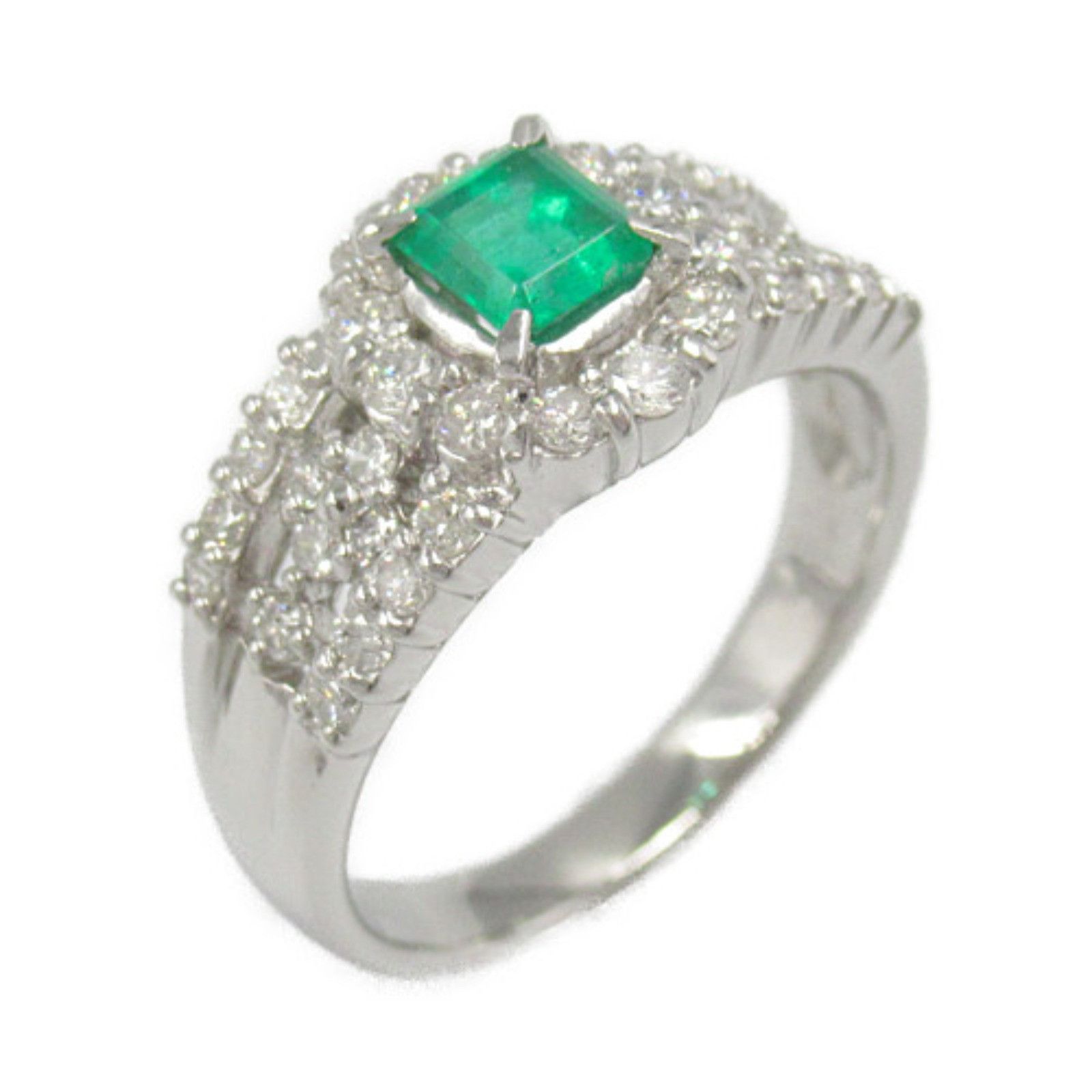 Other Other Platinum Emerald Ring Metal Ring in Great Condition Size ONE SIZE - 1 Thumbnail