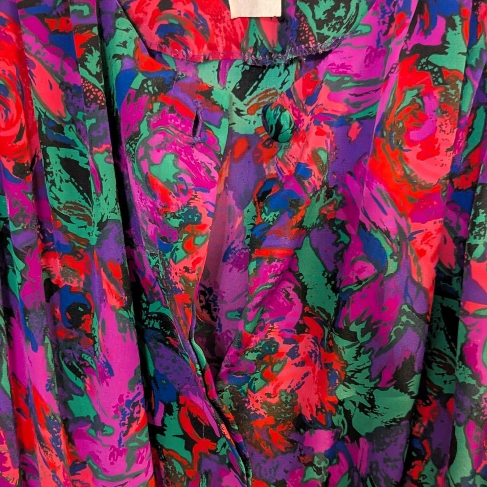 Other Vintage 1980s Stuart Alan Bold Floral Midi Dress Size XL / US 12-14 / IT 48-50 - 6 Thumbnail