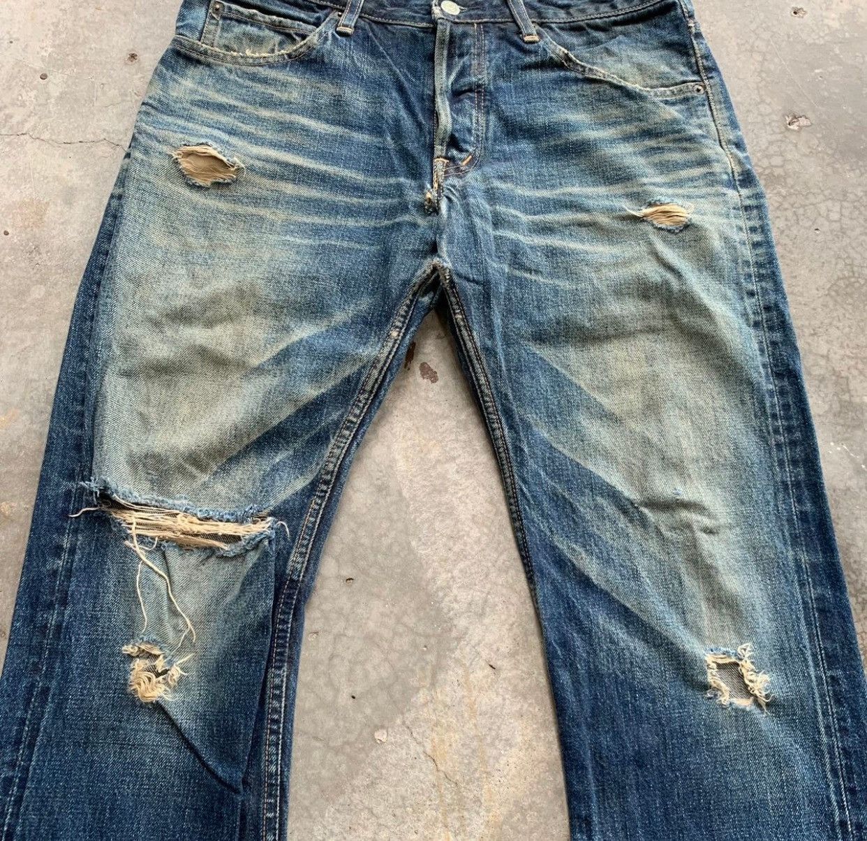 Japanese Brand HRM Indigo Selvedge Red Line Distressed Jeans Denim Size US 32 / EU 48 - 4 Thumbnail