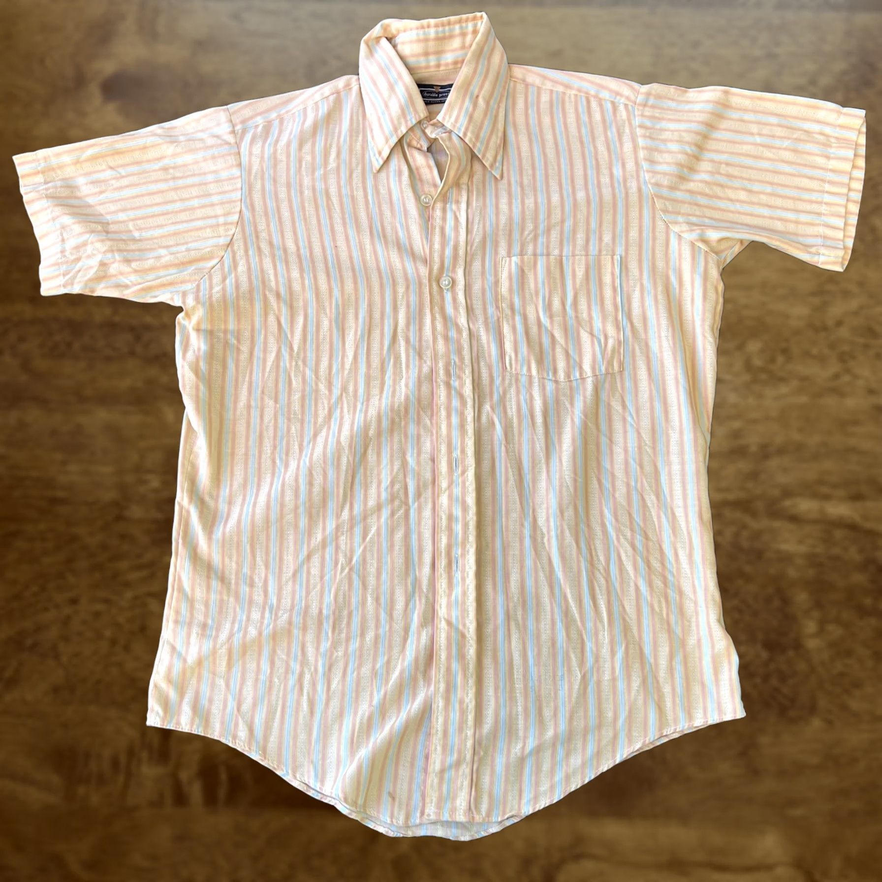 Vintage VINTAGE Durable Press Shirt Mens Large Yellow Pastel Stripe Short Sleeve Button Size US L / EU 52-54 / 3 - 1 Thumbnail