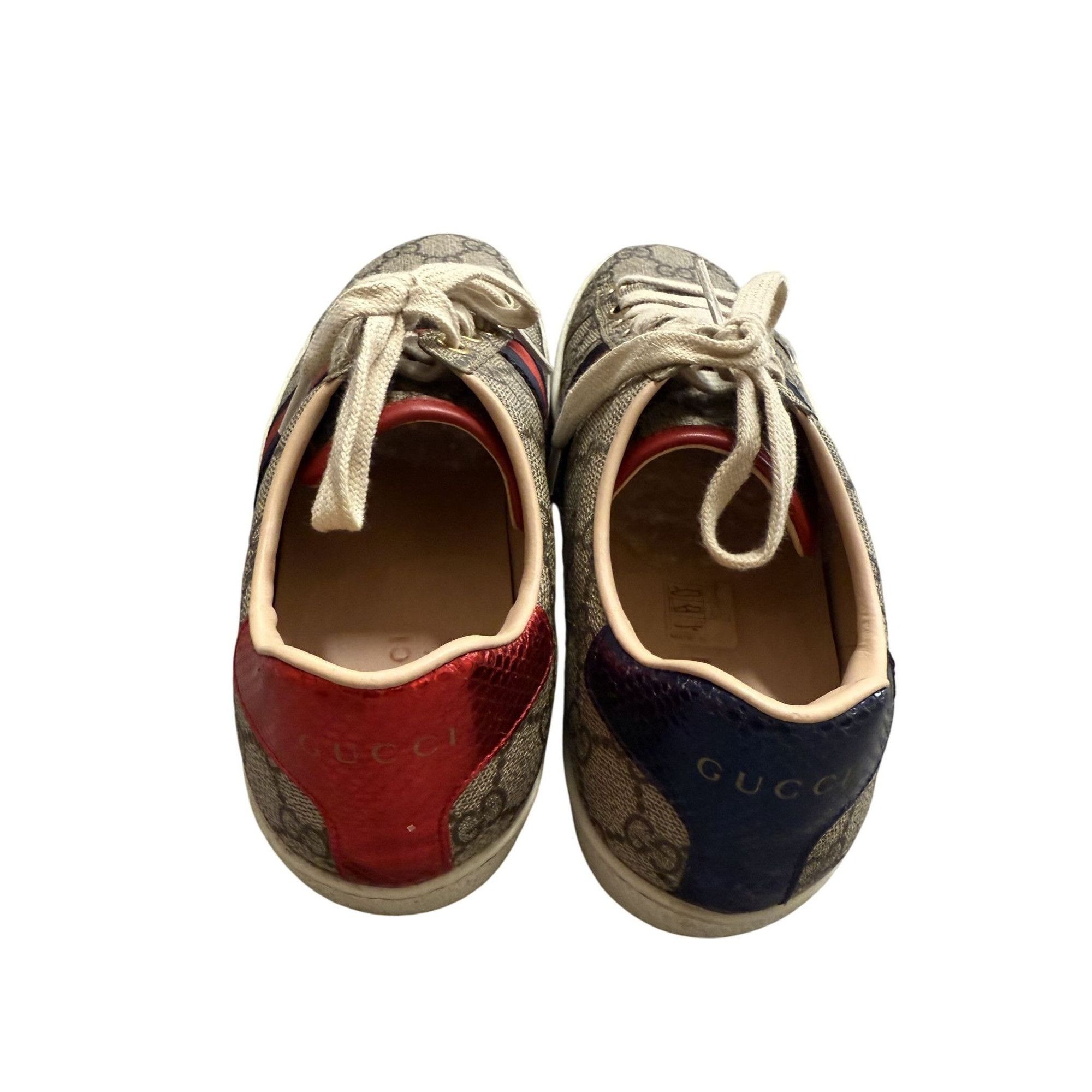 Gucci Gucci Womens GG Supreme Canvas Ace Sneakers Size 37.5 Red & Size US 7.5 / IT 37.5 - 2 Thumbnail