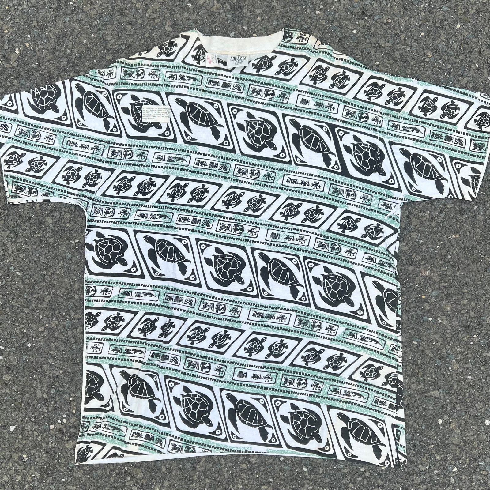 image of Vintage Turtle All Over Print Andazia Escher Style Art Shirt in White, Men's (Size XL)