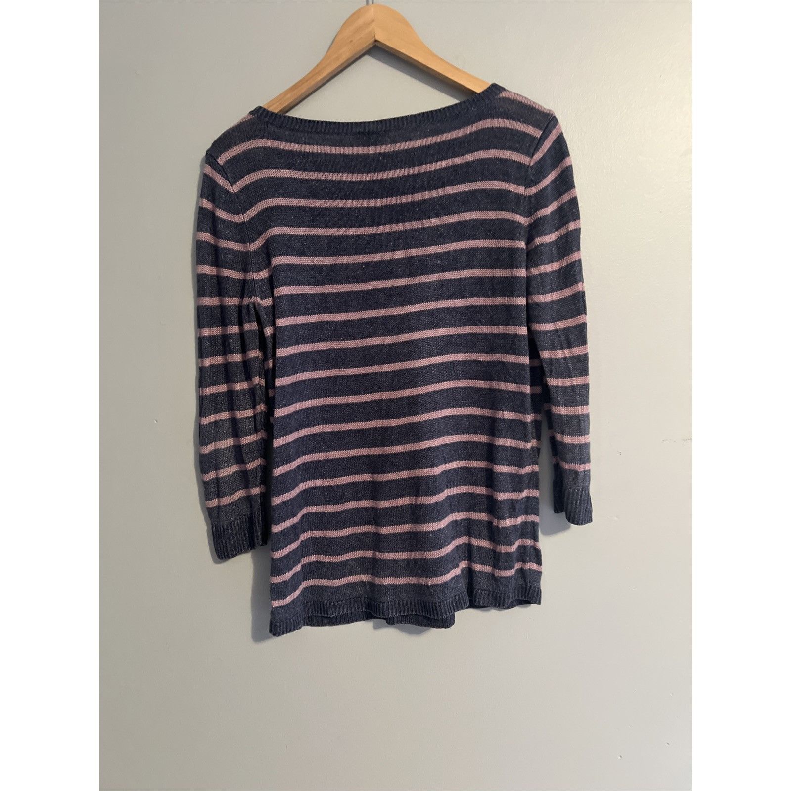 Talbots TALBOTS Women’s Crew Neck Sweater 100% Linen Blue Pink Strip Size L / US 10 / IT 46 - 5 Thumbnail