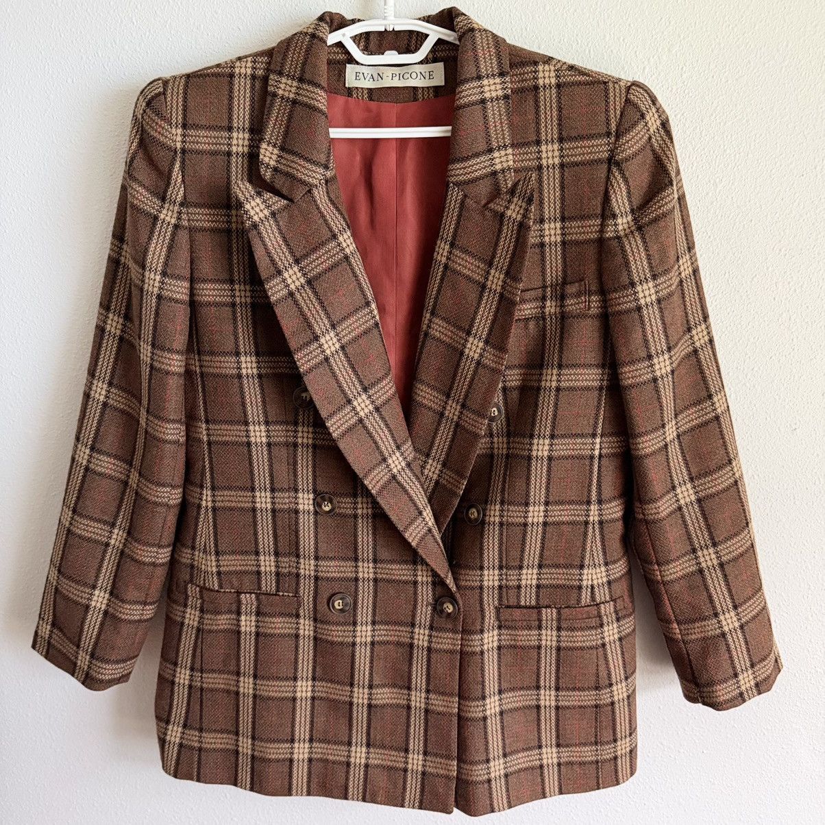 Evan Picone Vintage Evan Picone Womens Size 10 Brown Plaid Wool Blazer Size L / US 10 / IT 46 - 1 Thumbnail