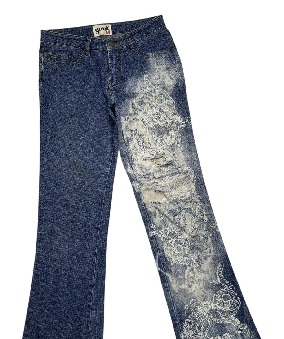 If Six Was Nine × Kapital Vintage Japanese Dragon Embroidery Gouk Flare Jeans Distress Size US 29 - 5 Thumbnail