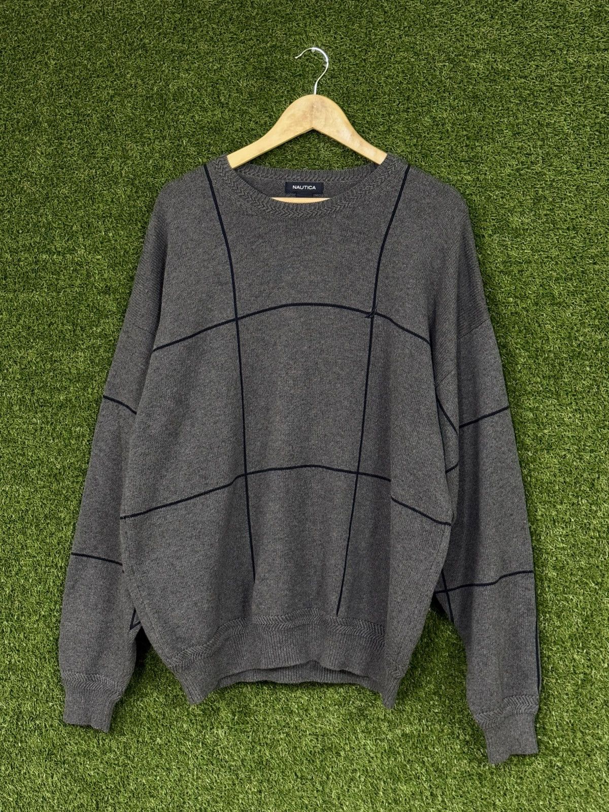 Nautica Vintage Nautica Grey Knit Grid Graph Logo Sweater XXL 2XL Size US XXL / EU 58 / 5 - 1 Thumbnail