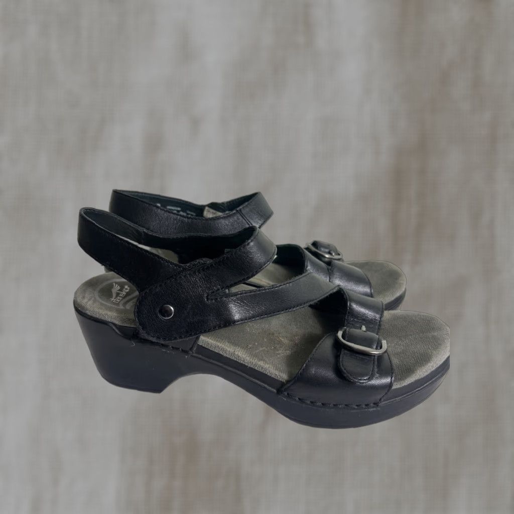 Dansko Dansko Shari Sandals Black Leather Ankle Strap Block Heel Womens US 8 EU 38 Flat Slip-On Dress Casual Size US 8 / IT 38 - 1 Thumbnail