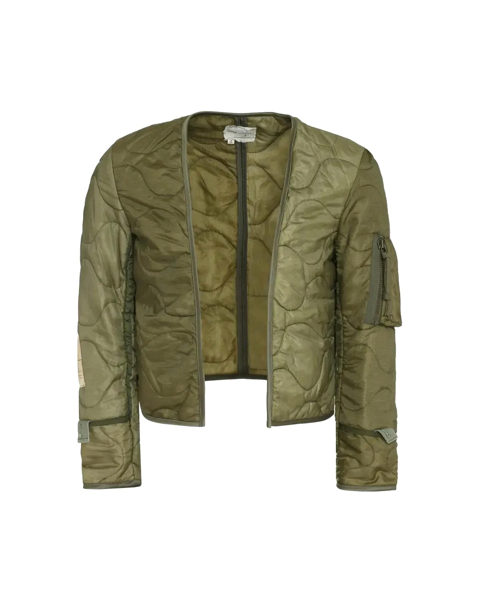 image of Greg Lauren Puffy Hoodie With Nappa Lace Detail in Green, Men's (Size Medium)