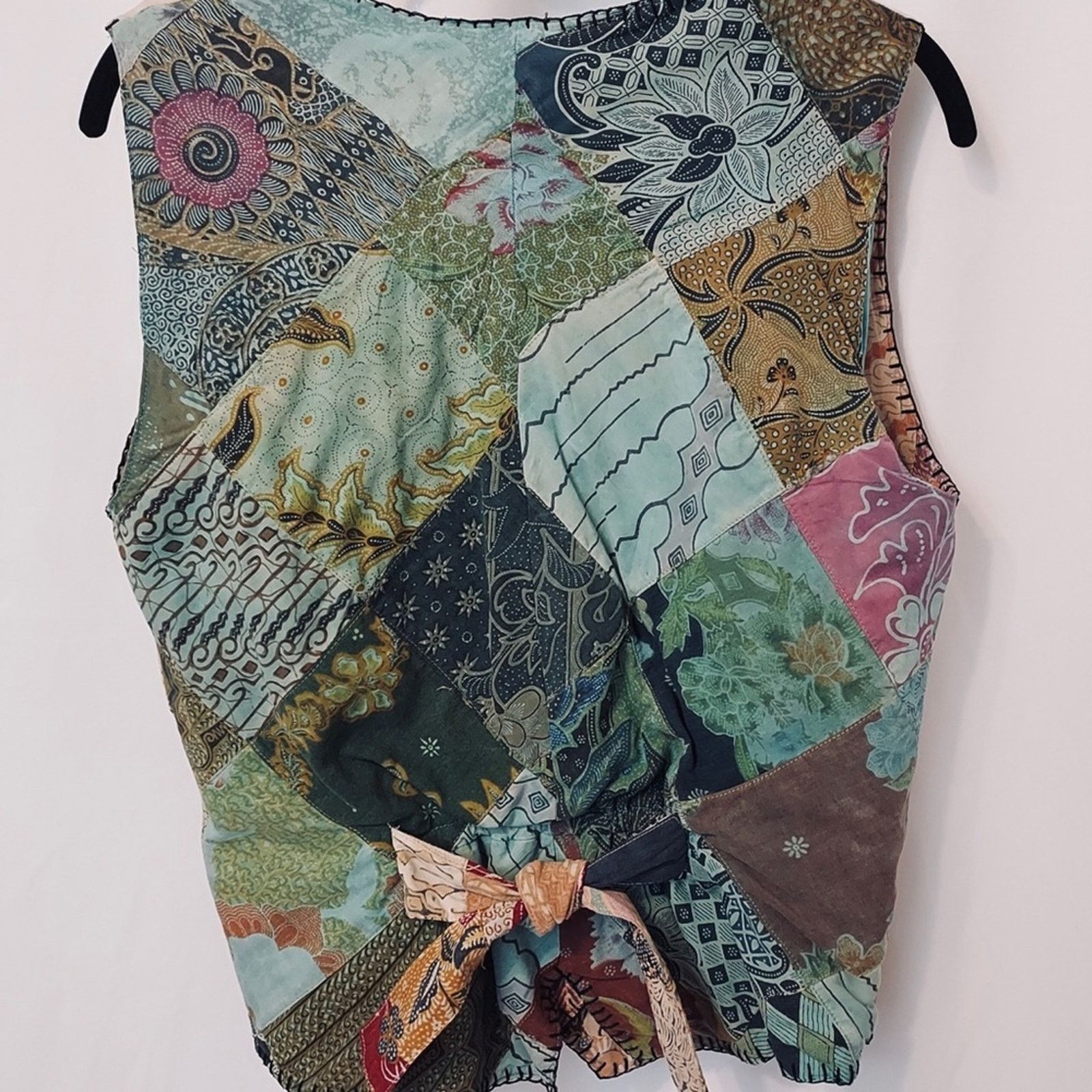 Other We Be Bop Patchwork Stitch Tie Back V-Neck Vest Jacket Top Size M / US 6-8 / IT 42-44 - 9 Thumbnail