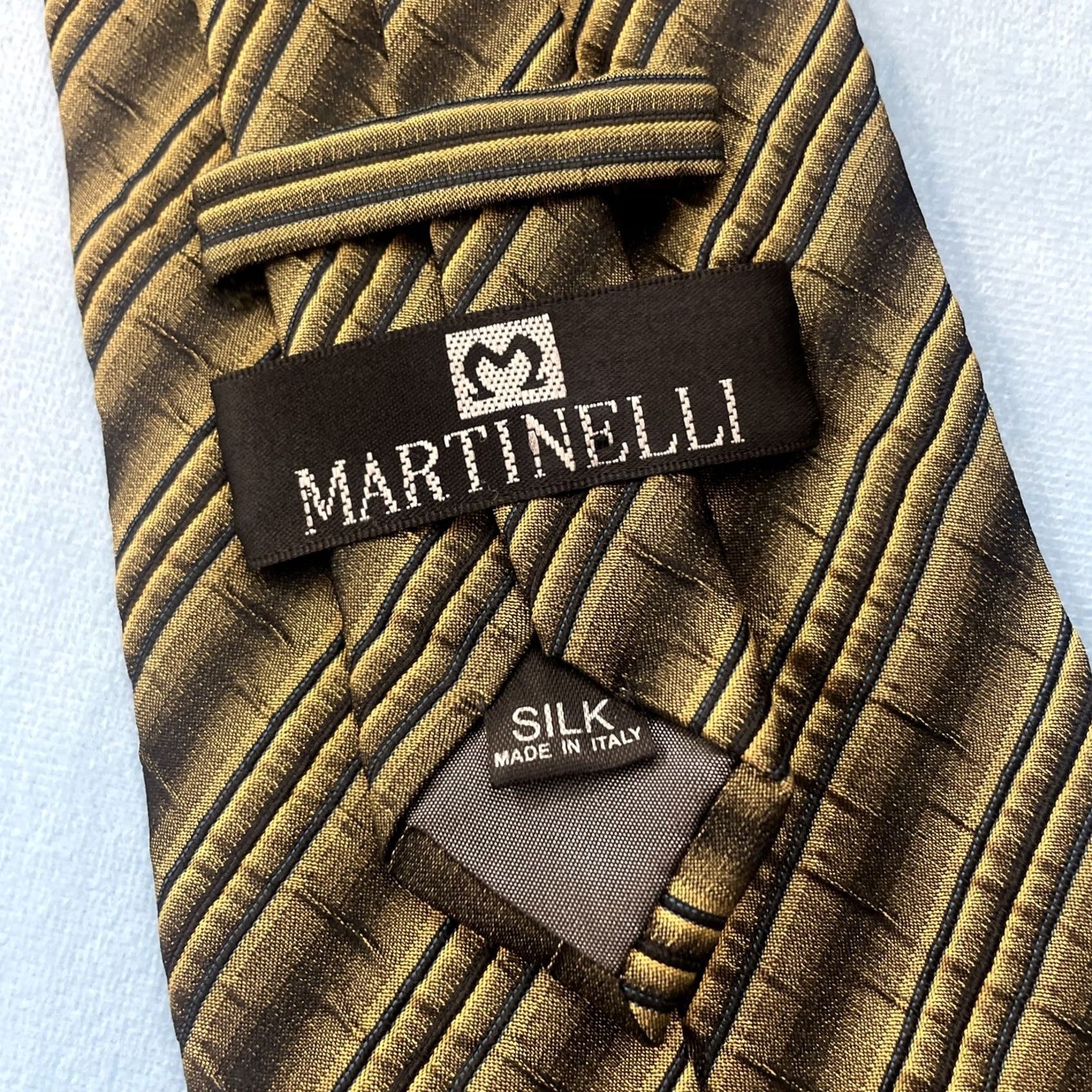 Martine Ali VINTAGE Martinelli Silk Pleated Repp Tie Yellow Gold Gray Striped 3.5" 58" Mens Tie Size ONE SIZE - 3 Thumbnail