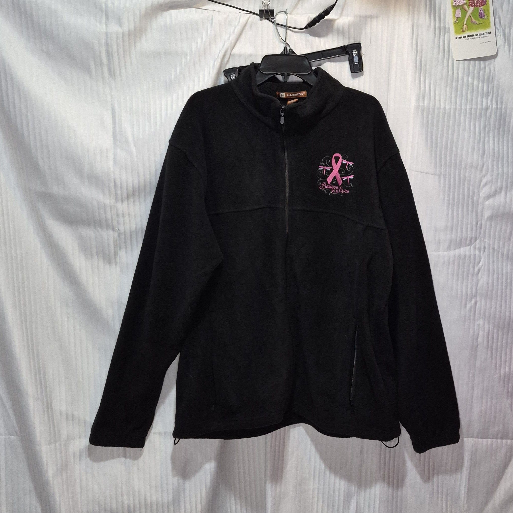 Harriton Black XL Fleece Zip-Up Jacket with Pink Ribbon- Harriton Size XL / US 12-14 / IT 48-50 - 1 Thumbnail