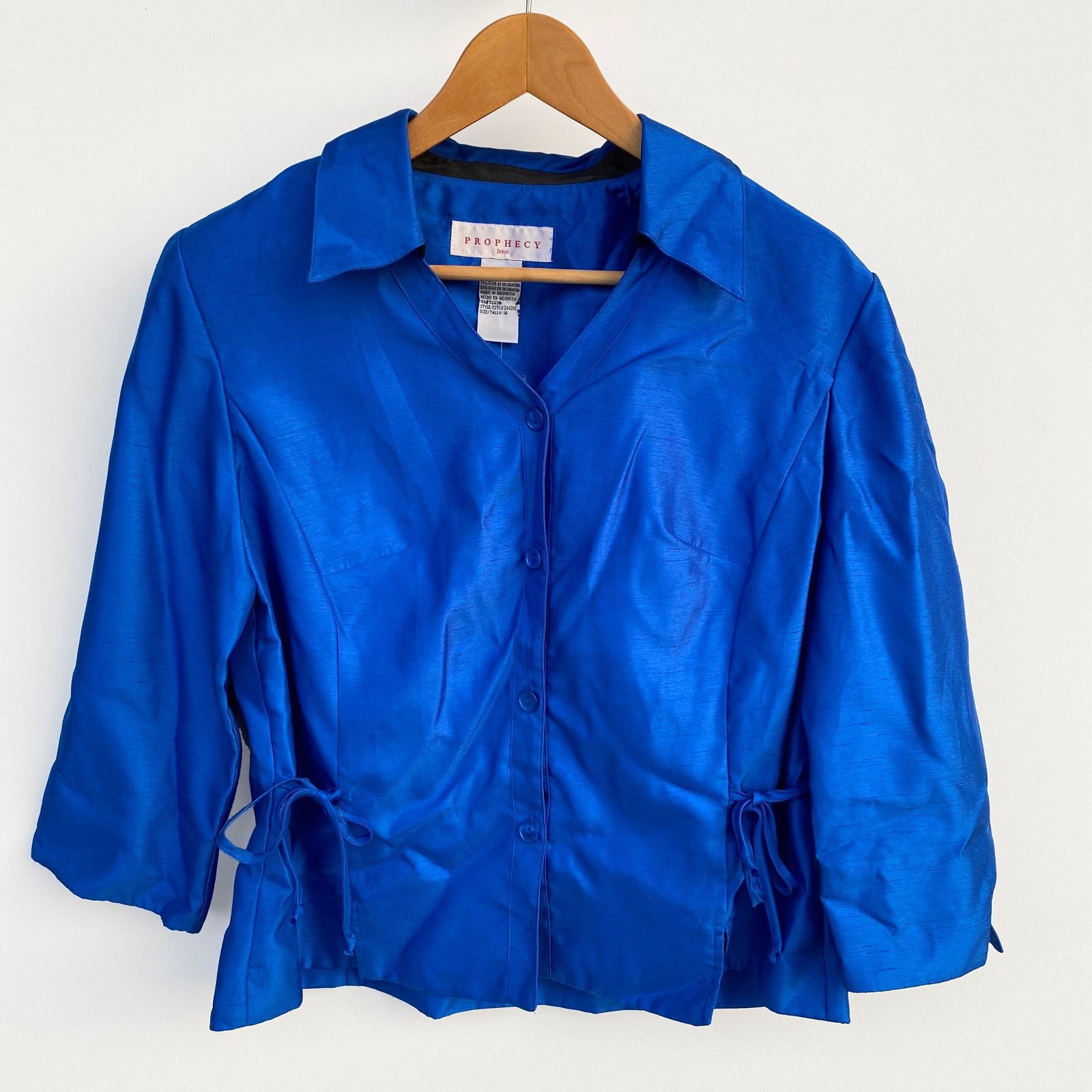 Other Prophecy : NEW $89 Blue Satin Taffeta Blouse : Size 14 Size XL / US 12-14 / IT 48-50 - 1 Thumbnail